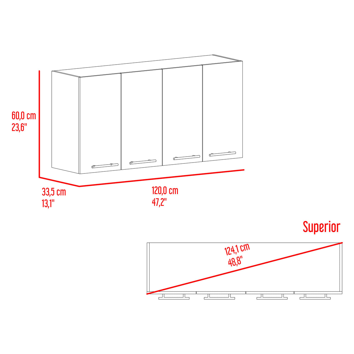 Gabinete Superior 120 Bazagli 60X120X33 Rta Wengue N/A