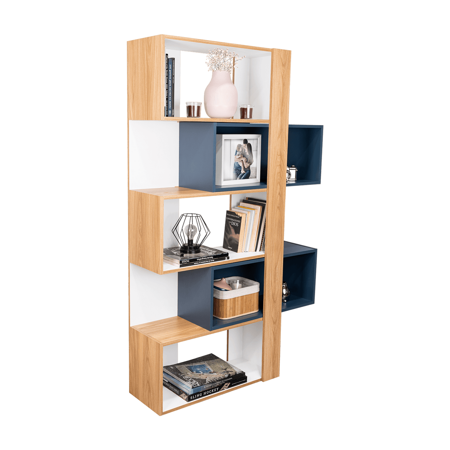Biblioteca Beijing  161X70X28 Rta Fresno/Blanco + Azul