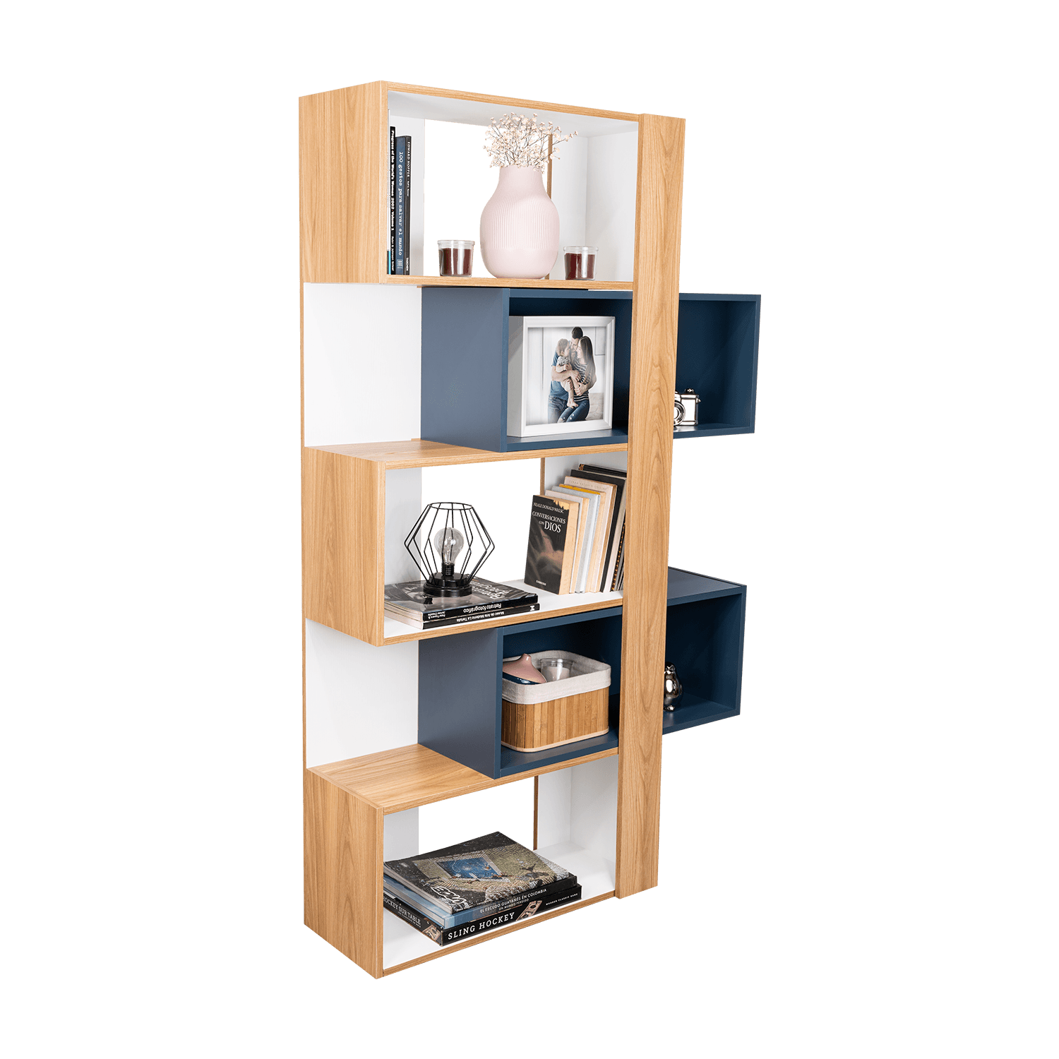 Biblioteca Beijing  161X70X28 Rta Fresno/Blanco + Azul