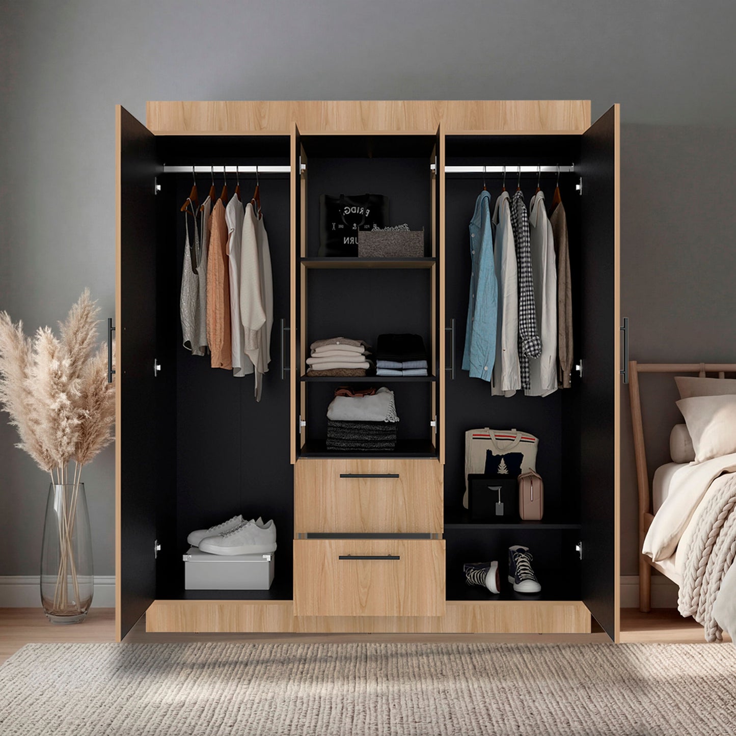 Closet 150 Vm 4 Puertas 2 Cajones 177X150X50 Rta Fresno Eu Wengue
