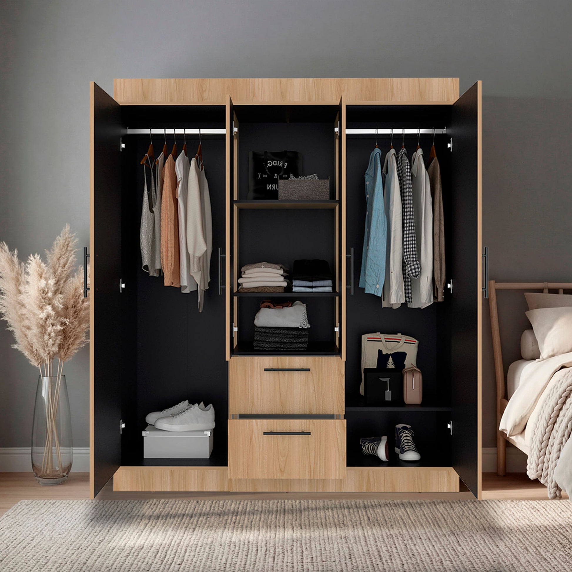 Closet 150 Vm 4 Puertas 2 Cajones 177X150X50 Rta Fresno Eu Wengue
