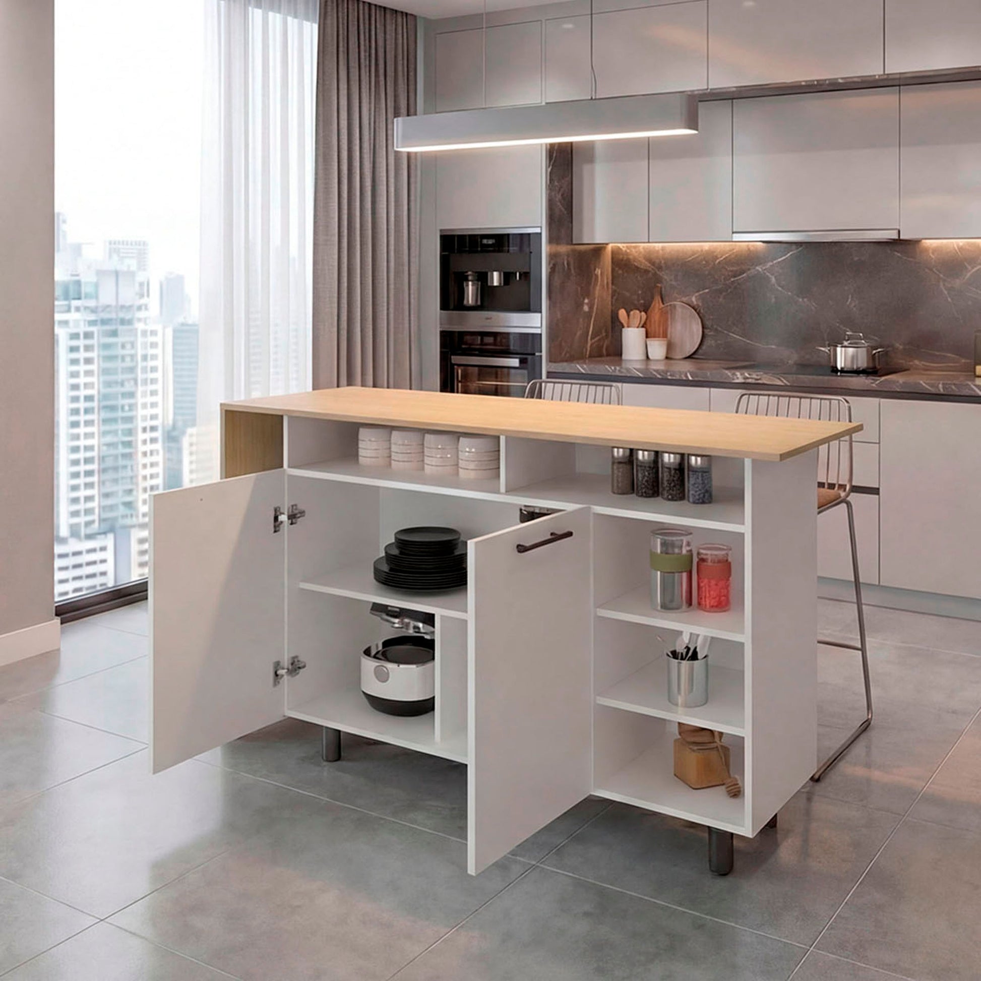 Isla De Cocina Corcega 89X150X52 Rta Blanco Fresno Zf