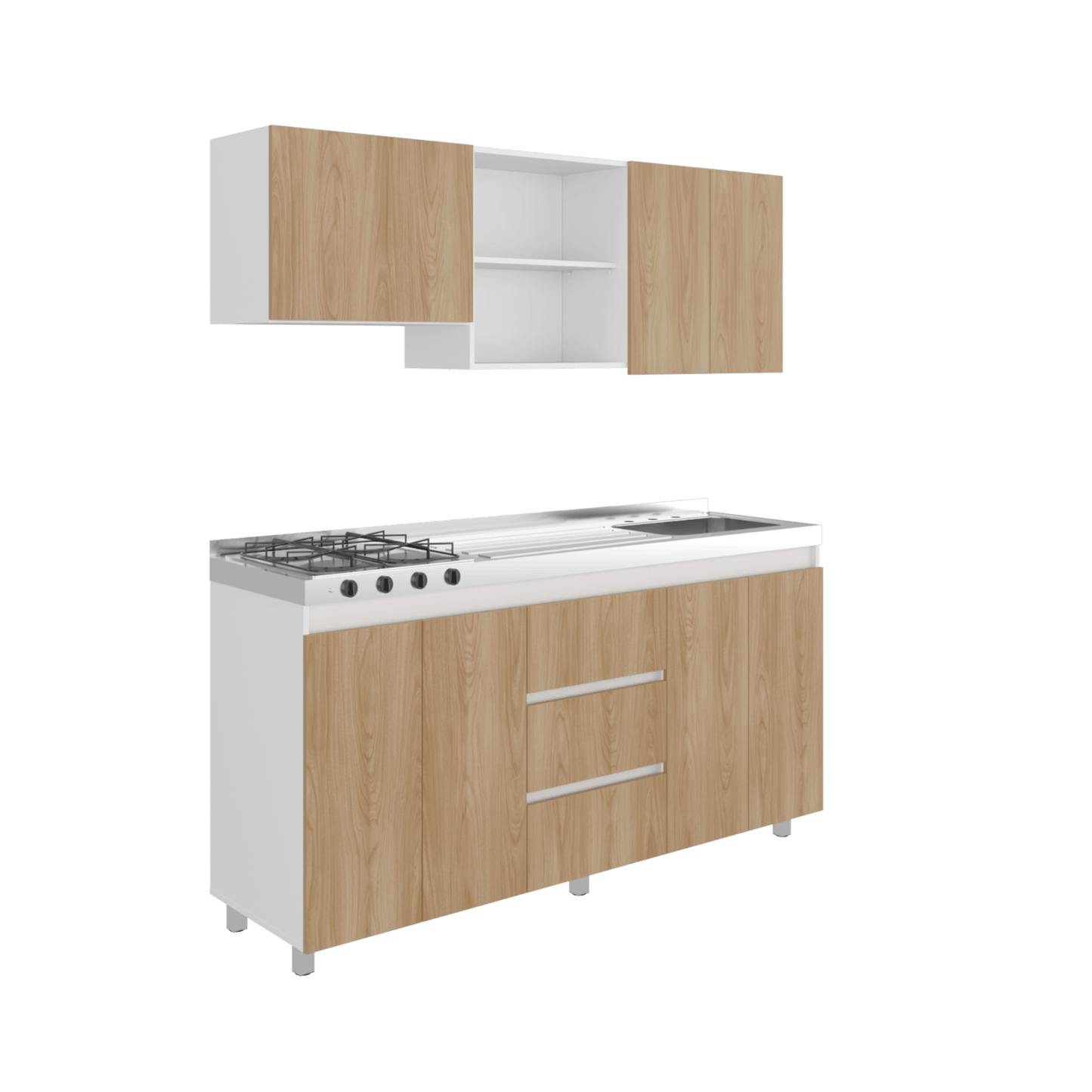 Cocina Boreal Derecha 210X180X50 Rta Blanco Fresno