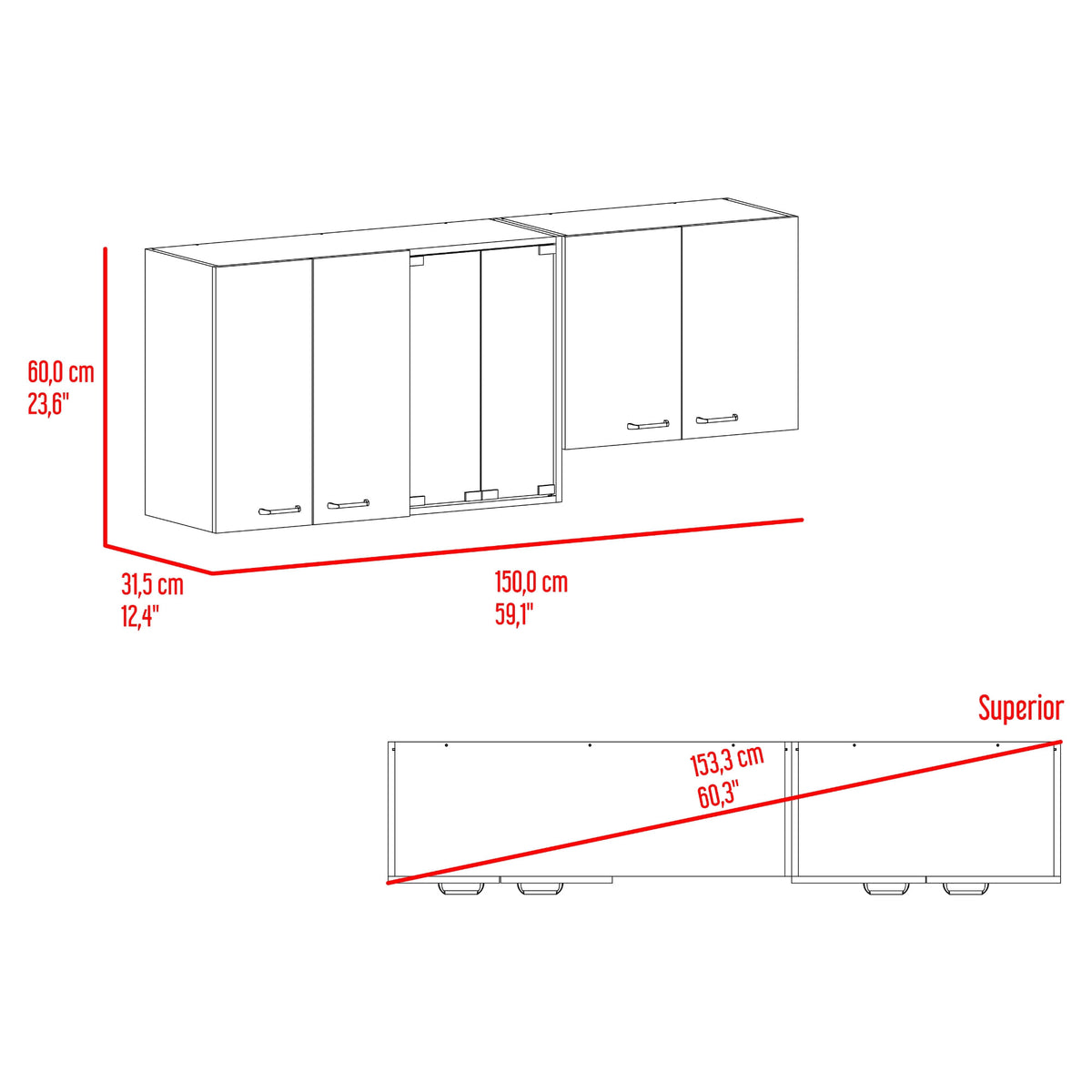 Mueble Superior Cocina Lumina 60X150X31 Rta Blanco Positano