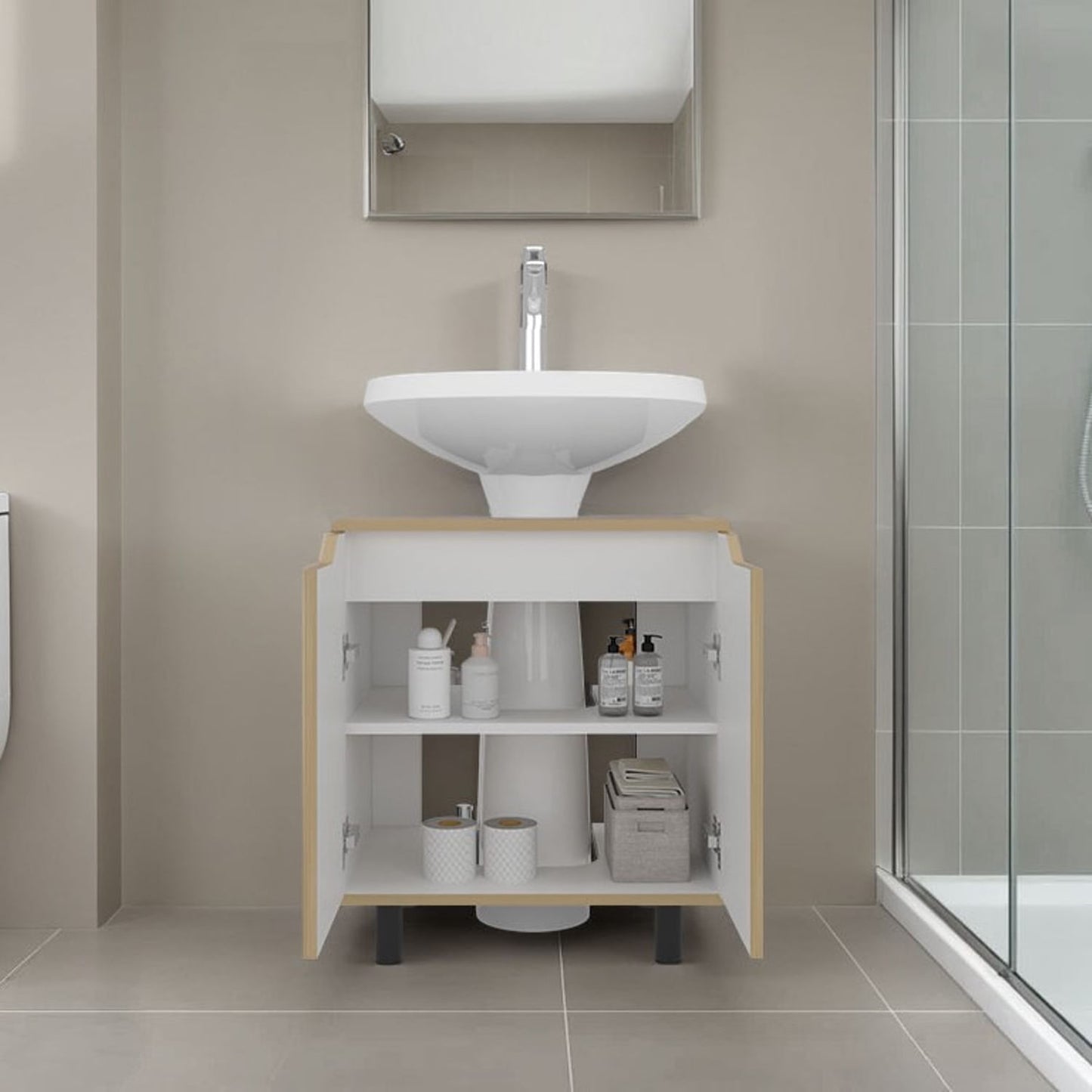 Mueble Lavamos De Pedestal Marlo 63X55X41 Rta Fresno Blanco