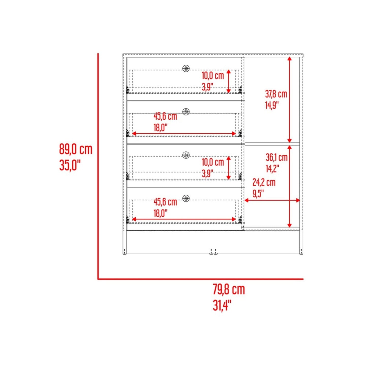 Comoda 4 Cajones Havana 89X80X35 Rta Cotta Blanco Zf