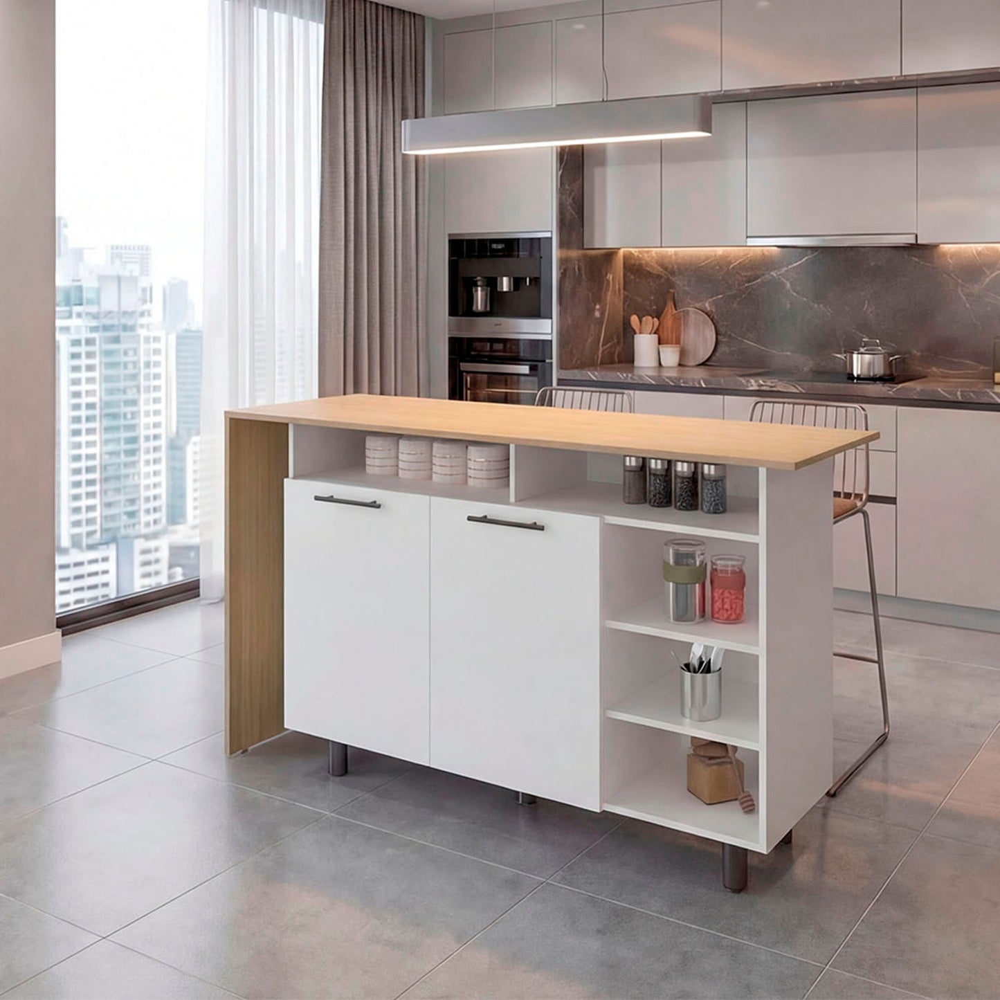 Isla De Cocina Corcega 89X150X52 Rta Blanco Fresno Zf