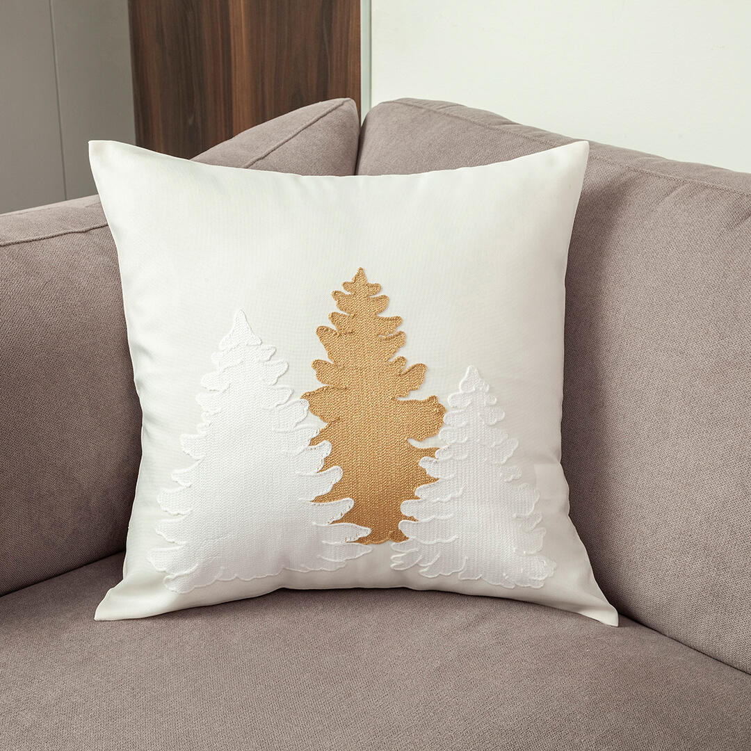 Par De Forros De Navidad Bordado Pino Dorado Fondo Blanco