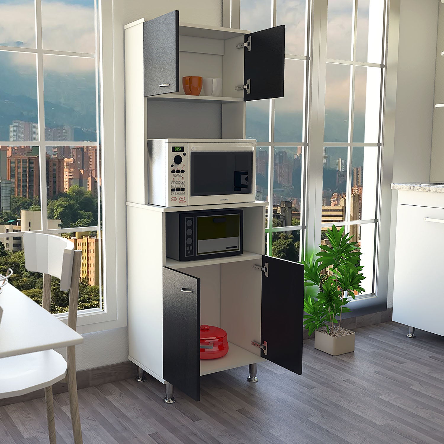Mueble Alacena Fenix Rta Blanco + Wengue