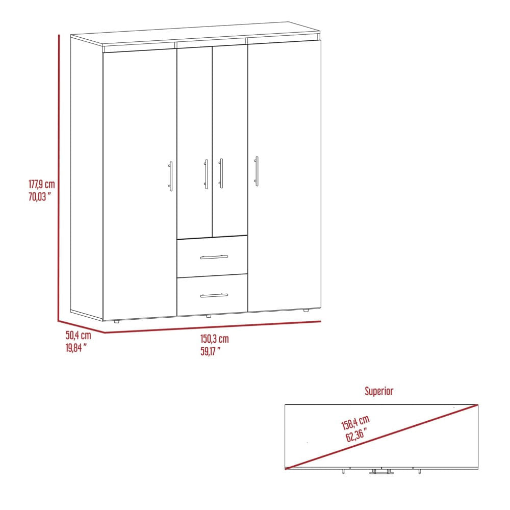 Closet Bariloche Eco 150 177X150X50 Rta Fresno Blanco