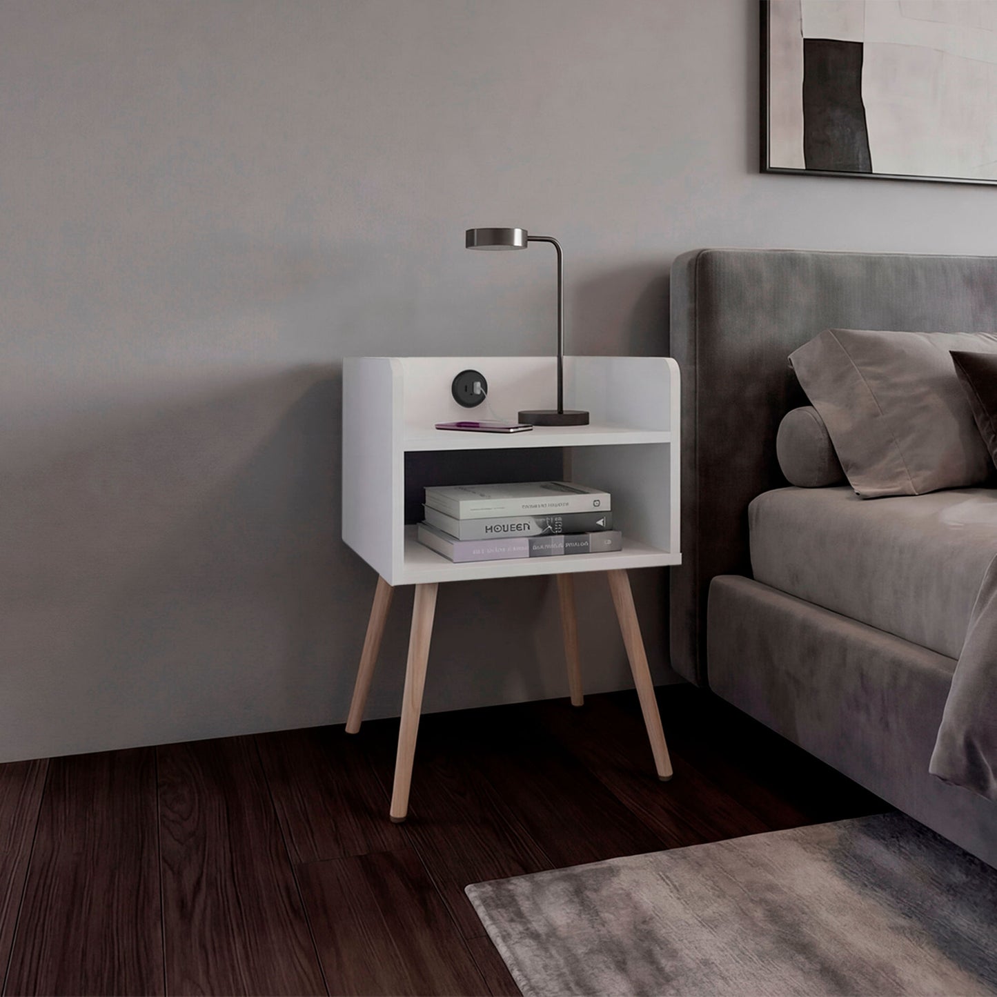 Mesa De Noche Didi Usb 58X40X34 Rta Blanco Zf