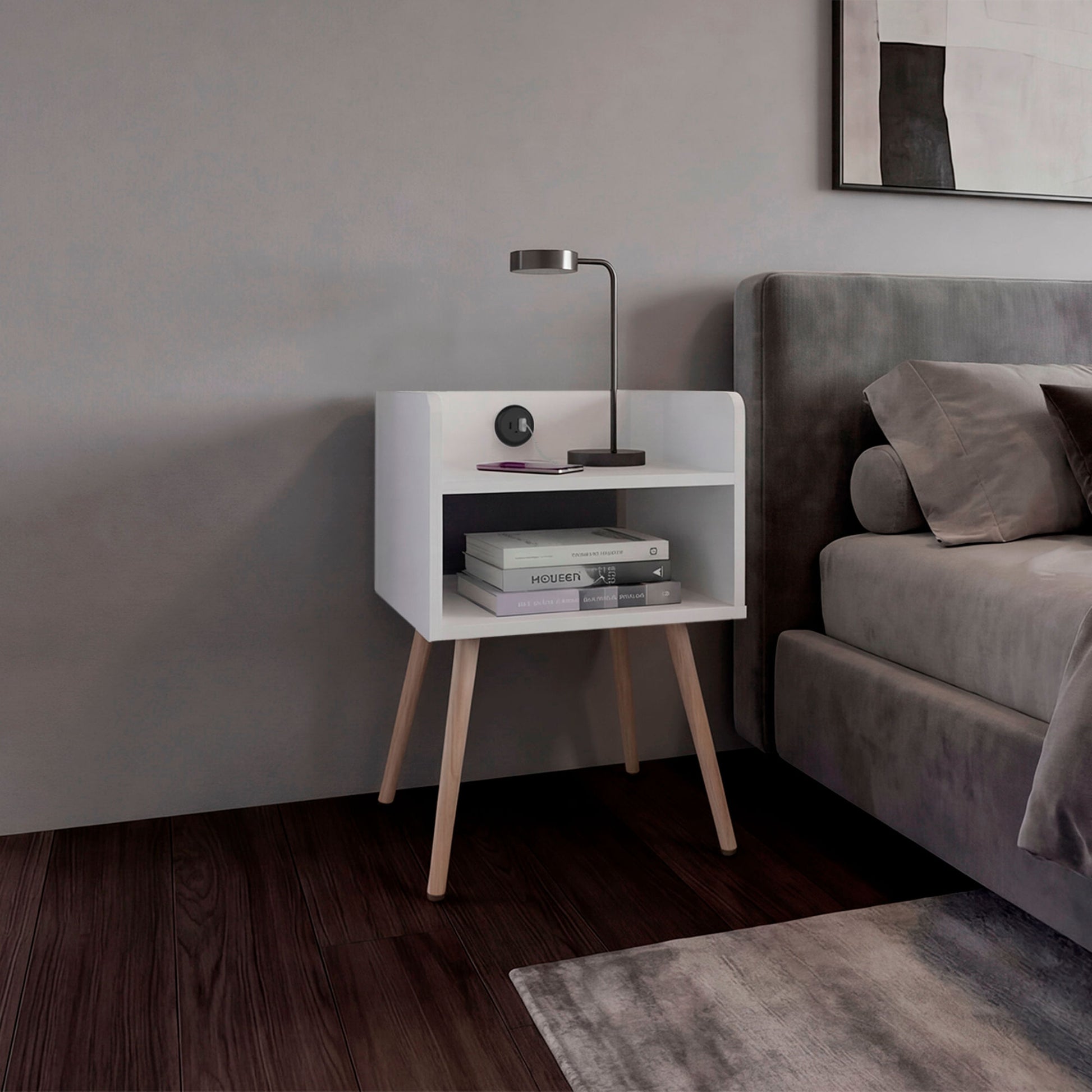 Mesa De Noche Didi Usb 58X40X34 Rta Blanco Zf