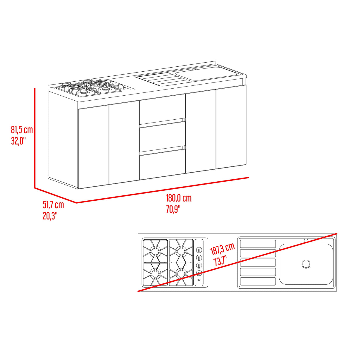 Mueble Inferior Cocina Derecho Boreal 89X179X50 Rta Fresno Blanco