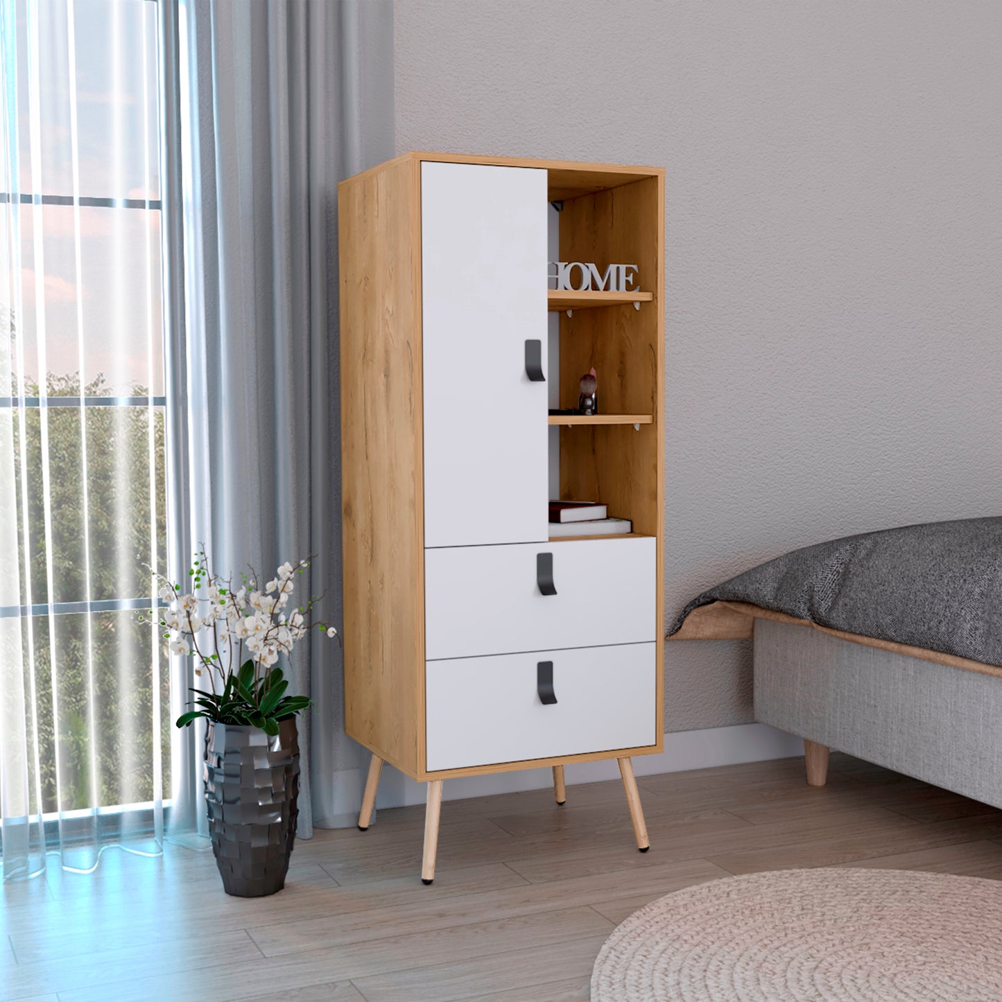 Comoda Alta Huna 142 X 51 Rta Macadamia Blanco