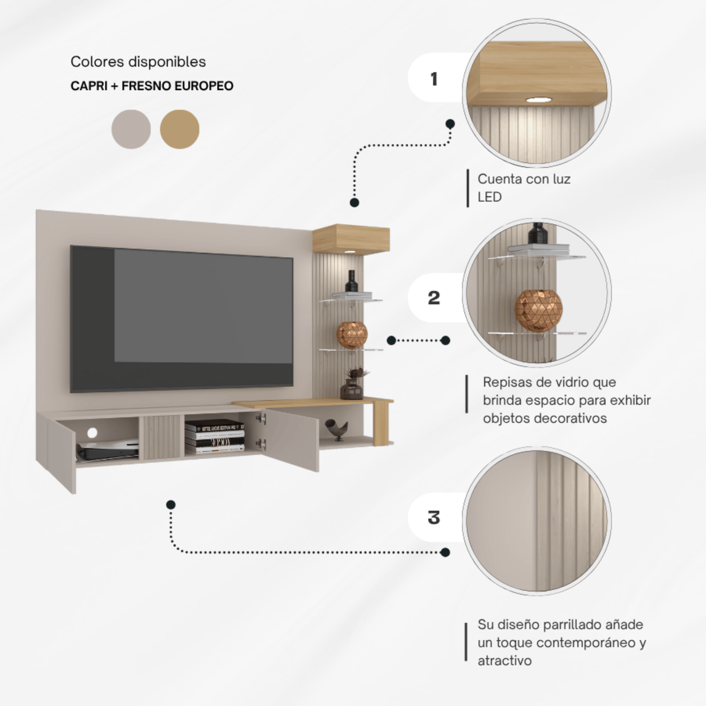 Panel De Tv Isolde 132X208X734 Rta Capri Fresno