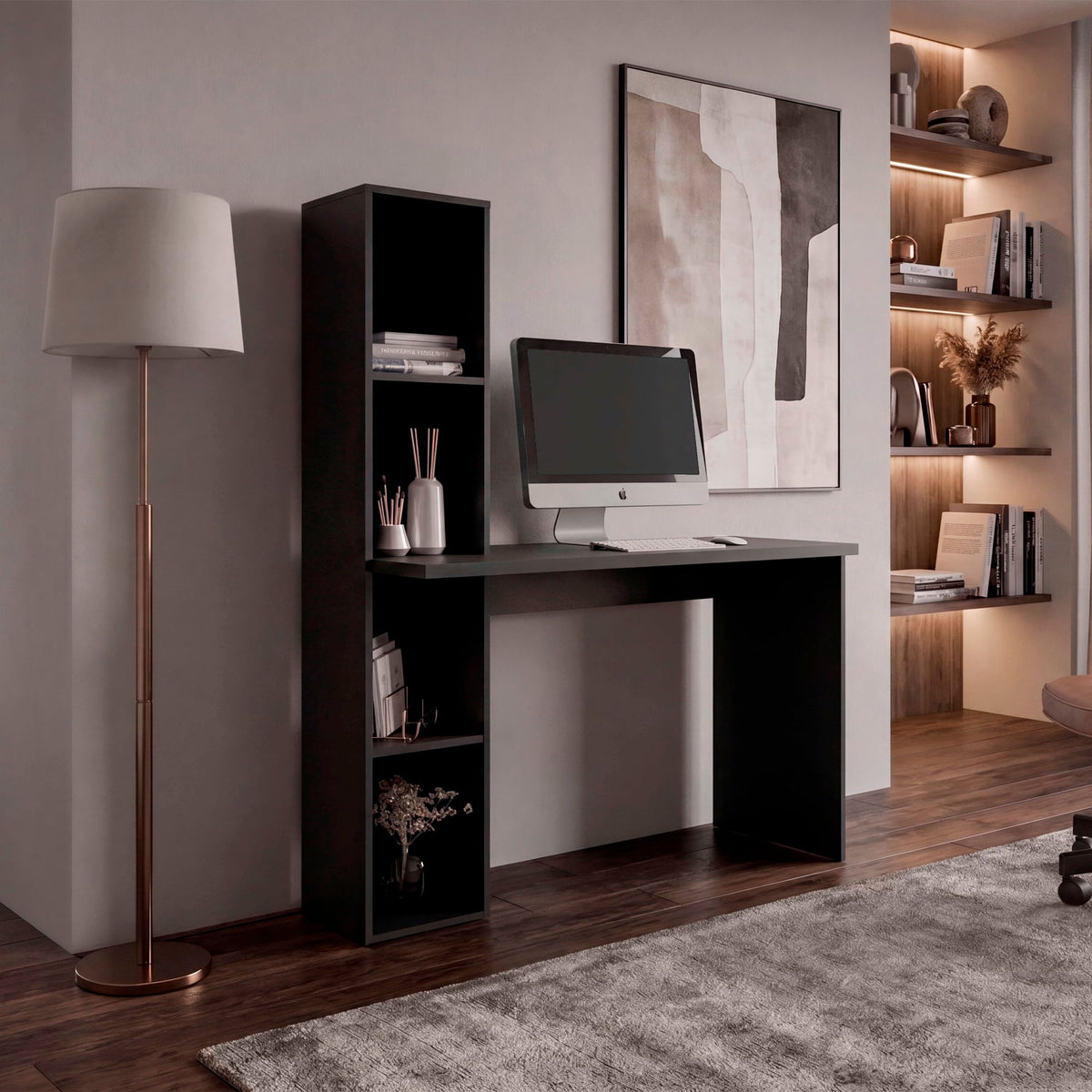 Escritorio Biblioteca Aston 145X120X45 Rta Wengue Zf