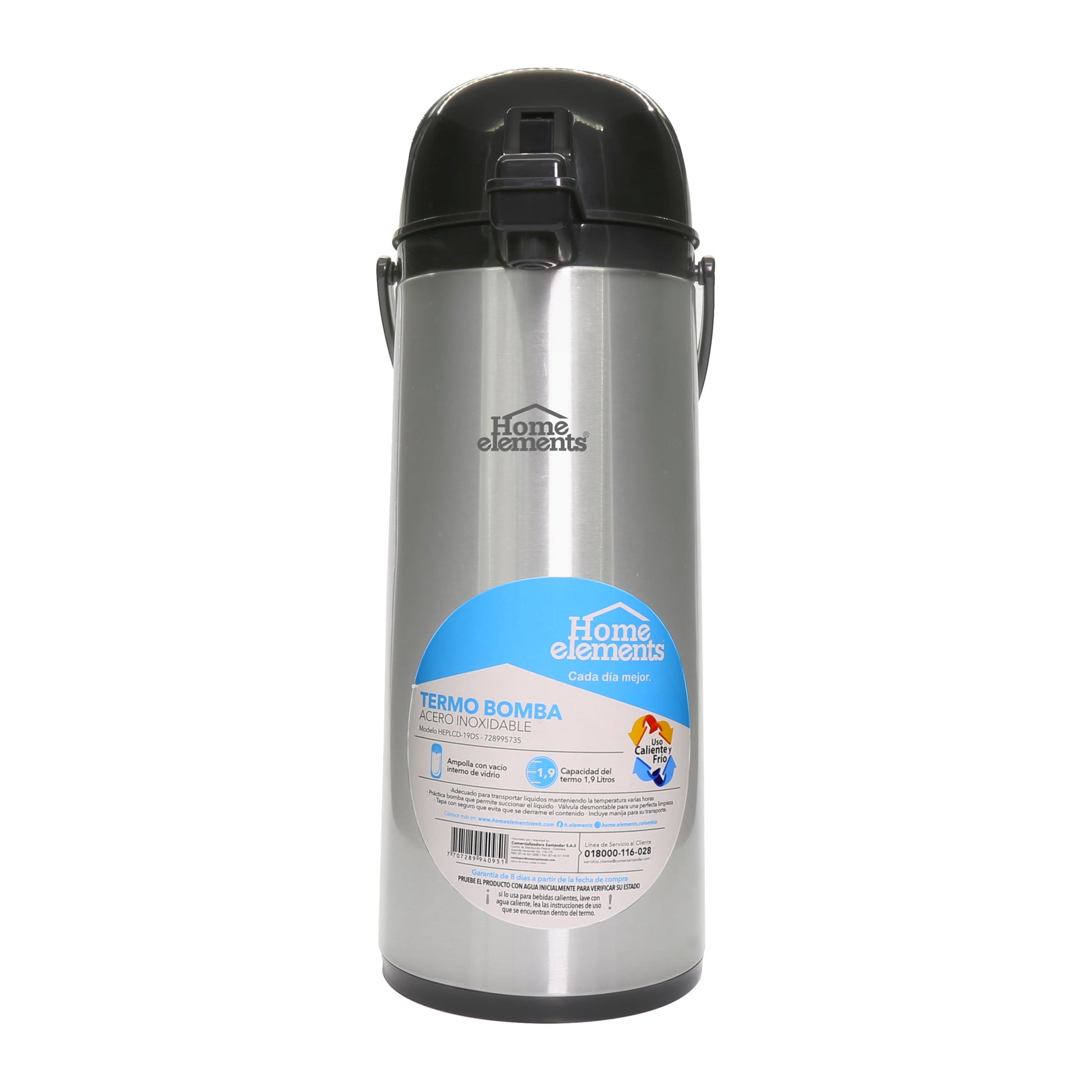Termo Bomba Acero Inox 19Lt Home Elements