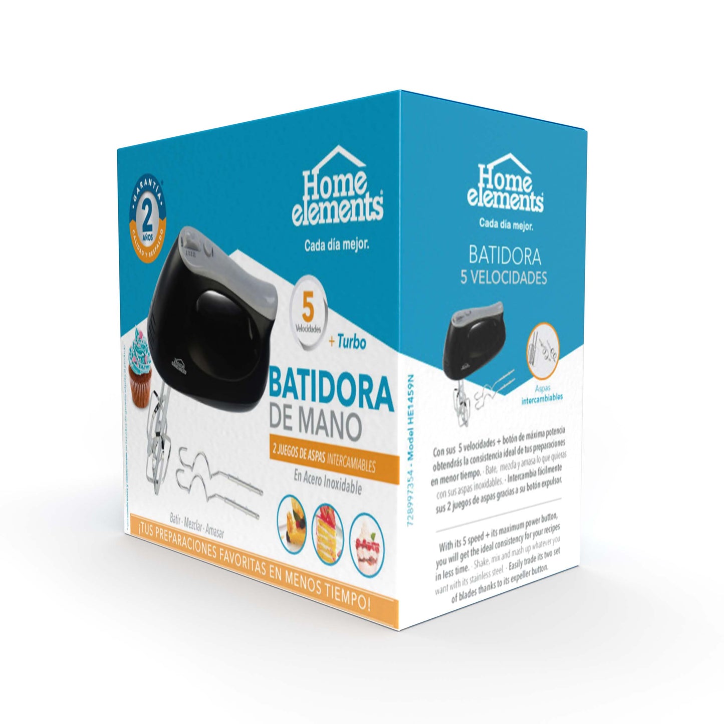 Batidora Electrica Manual De 5Vel Mas Turbo Mod He1459 Home Elements