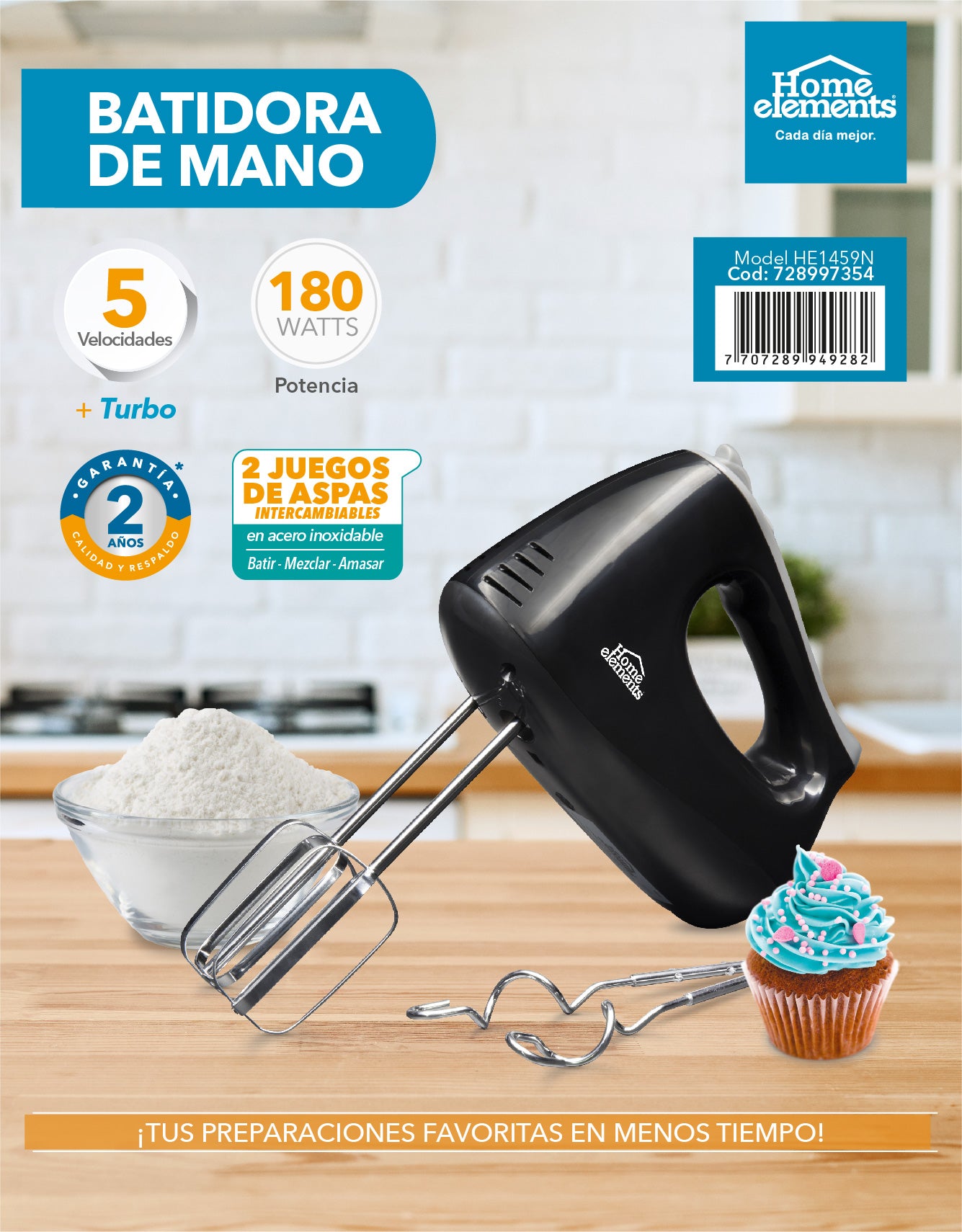 Batidora Electrica Manual De 5Vel Mas Turbo Mod He1459 Home Elements