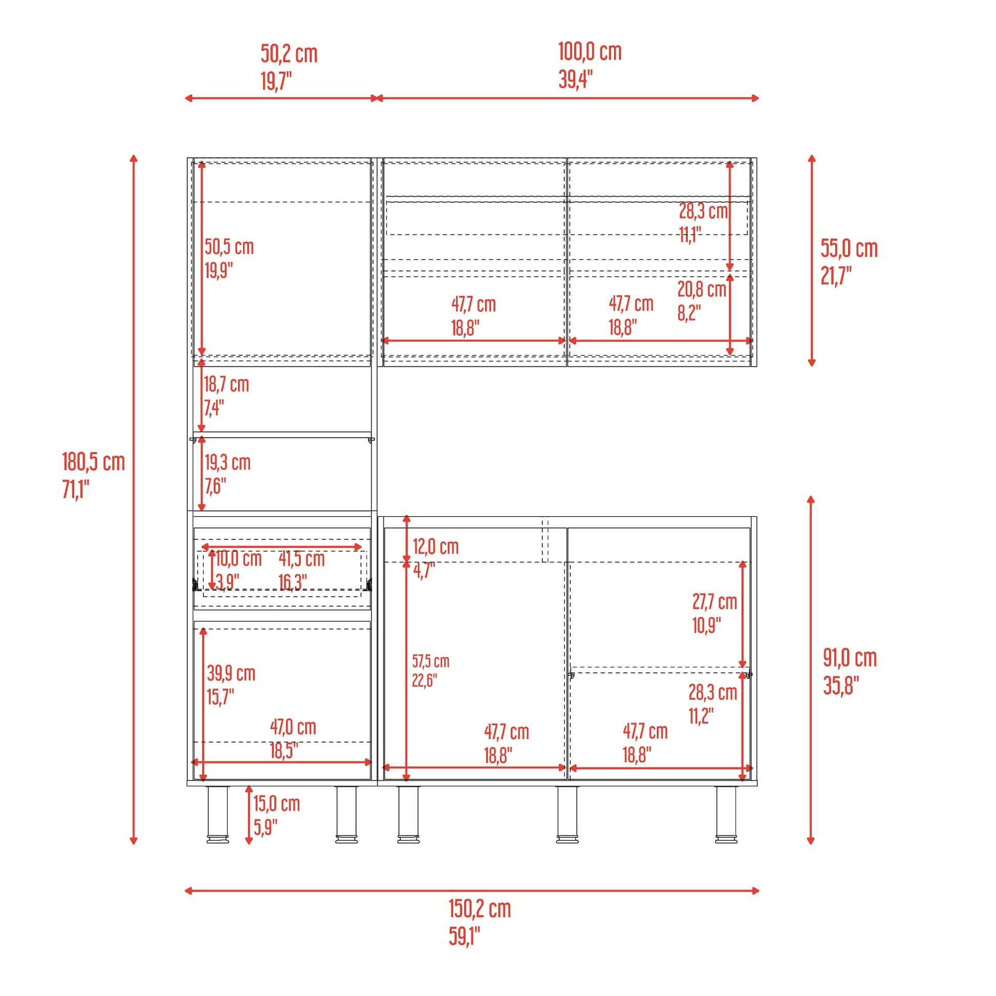 Cocina Dali Para Mesón Derecho 180X150X50 Rta Fresno Wengue
