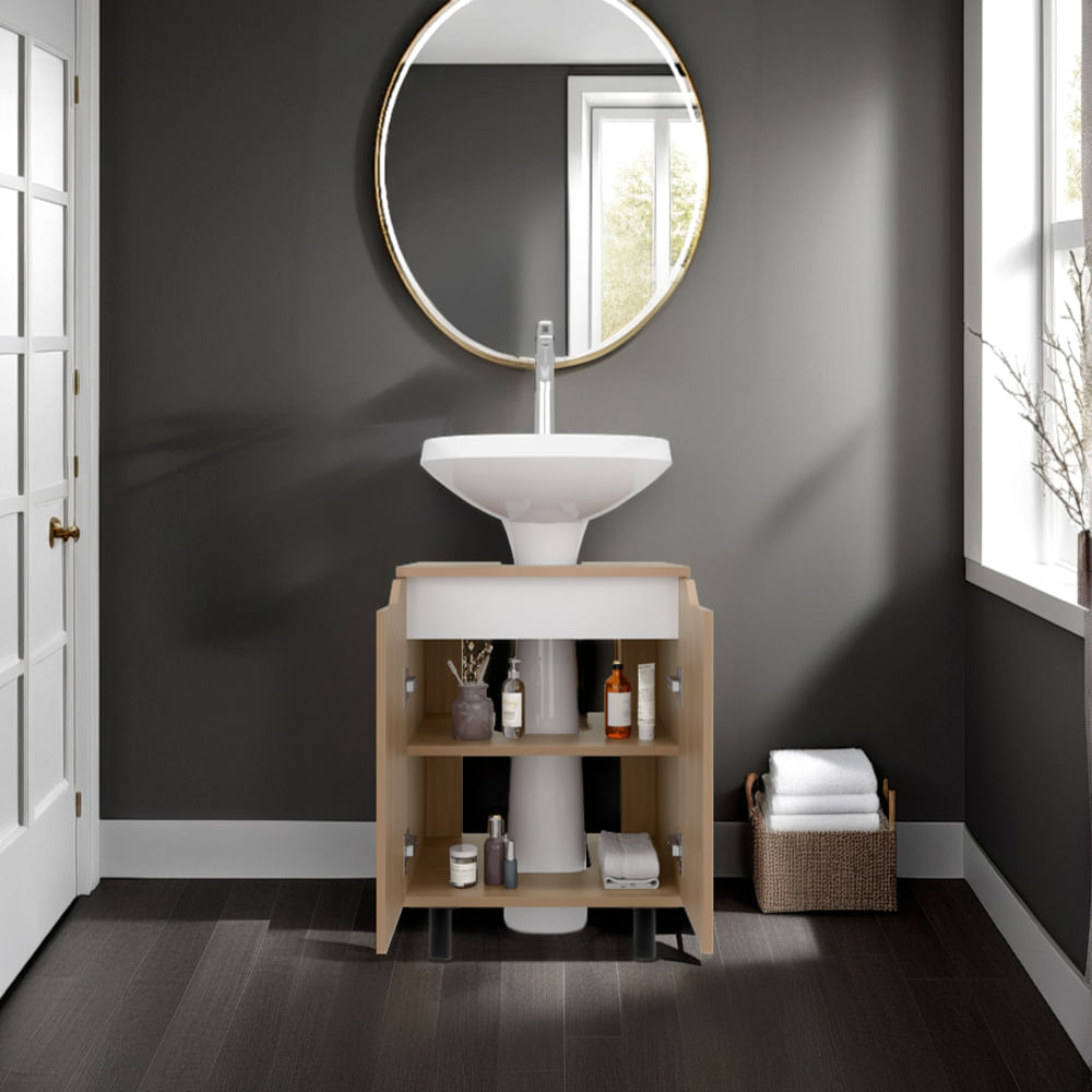 Mueble Lavamos De Pedestal Marlo 63X55X41 Rta Fresno Blanco Zf