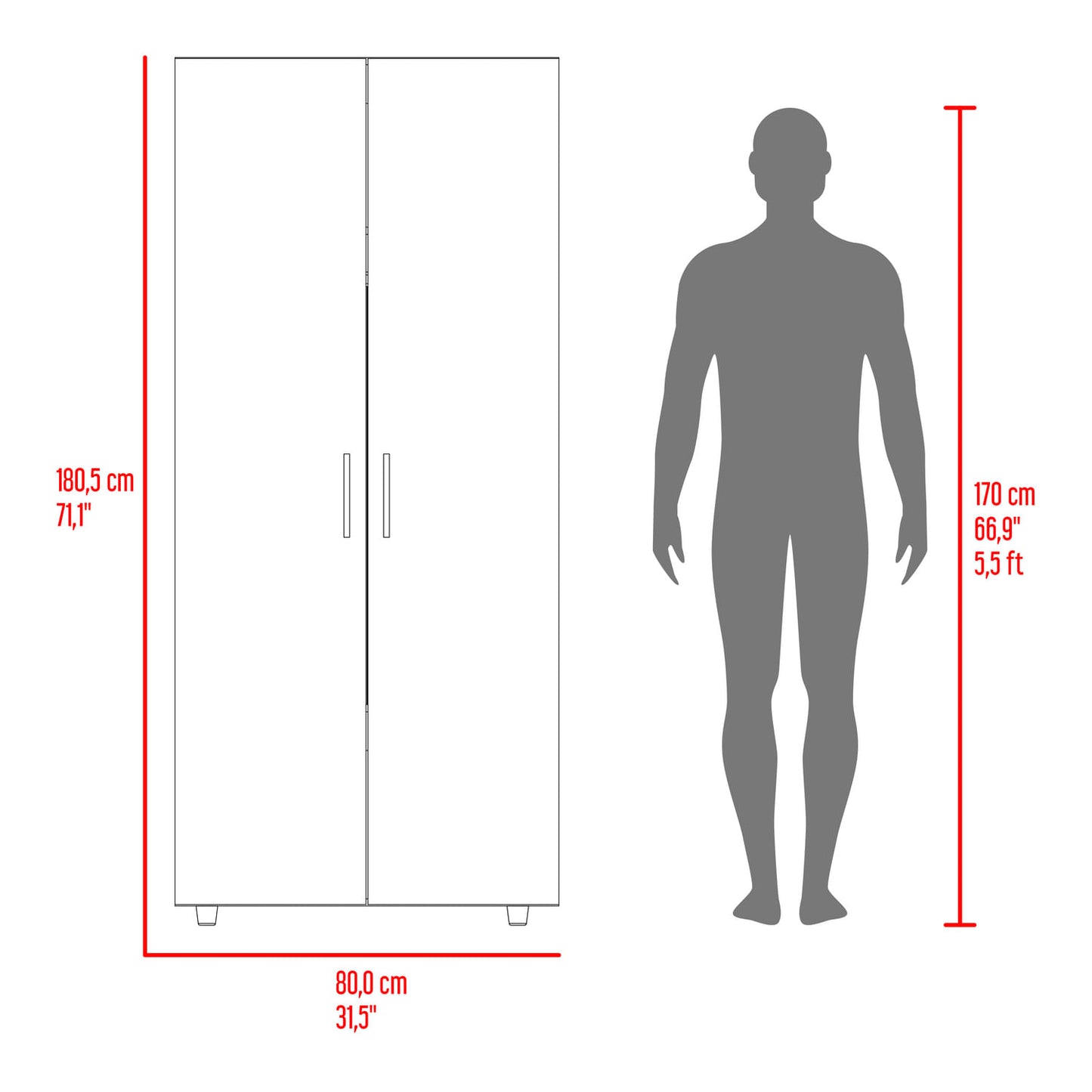 Closet Hogar 180 X 80 X 48 Rta Fresno + Blanco
