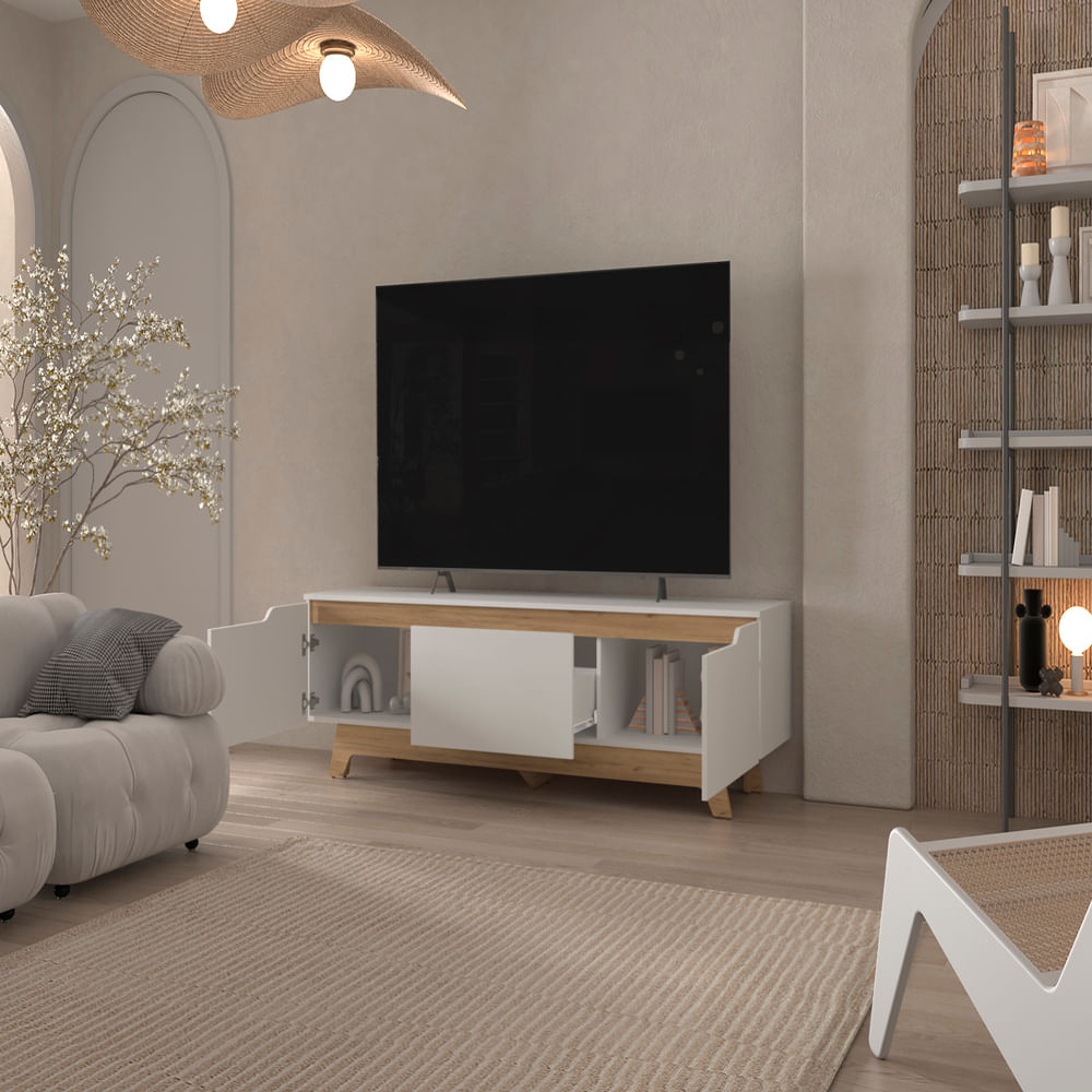 Centro De Entretenimiento Woodall Tv 80'' 53X180X45 Rta Blanco Fresno Zf