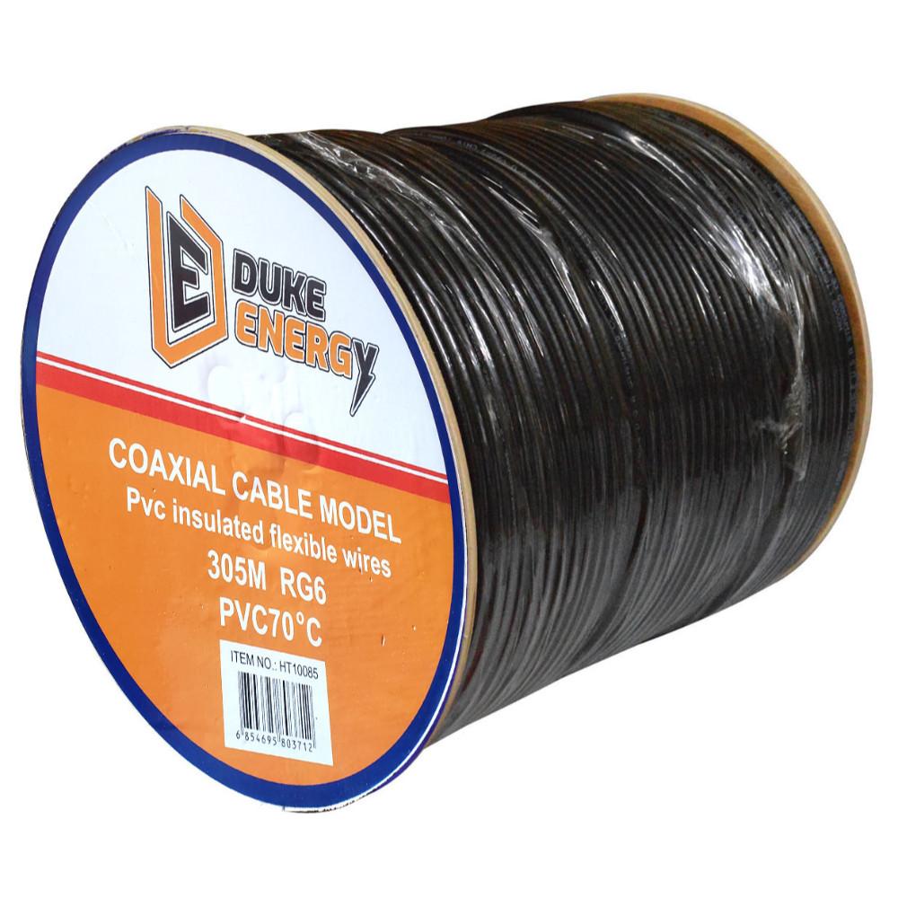 Cable Coaxial Rg6 Fino Al 90 Negro Duke Energy Carreto X 305 Mts Ht10085