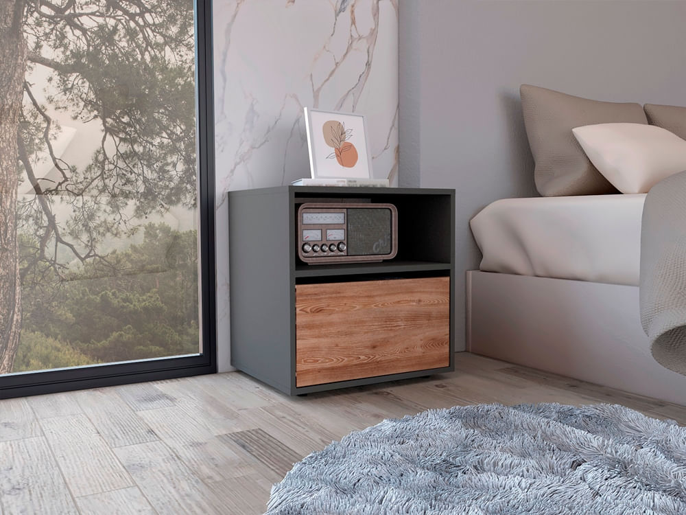 Mesa De Noche Galanto 52 X 50 Rta Plomo Miel