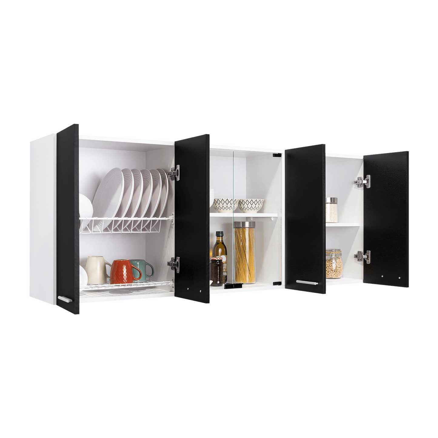 Gabinete Superior Cocina 150 Vidrio Rta Blanco + Wengue