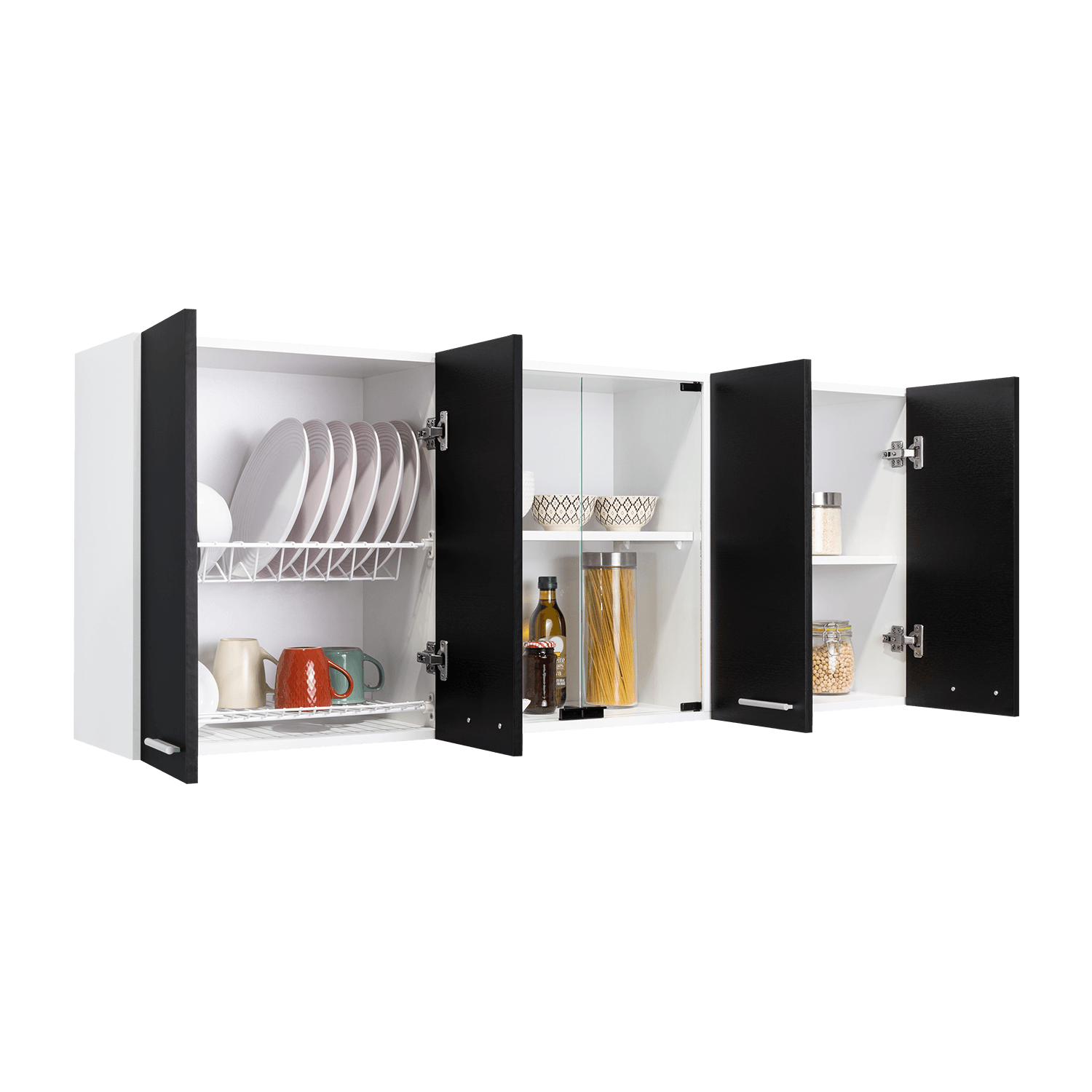 Gabinete Superior Cocina 150 Vidrio Rta Blanco + Wengue