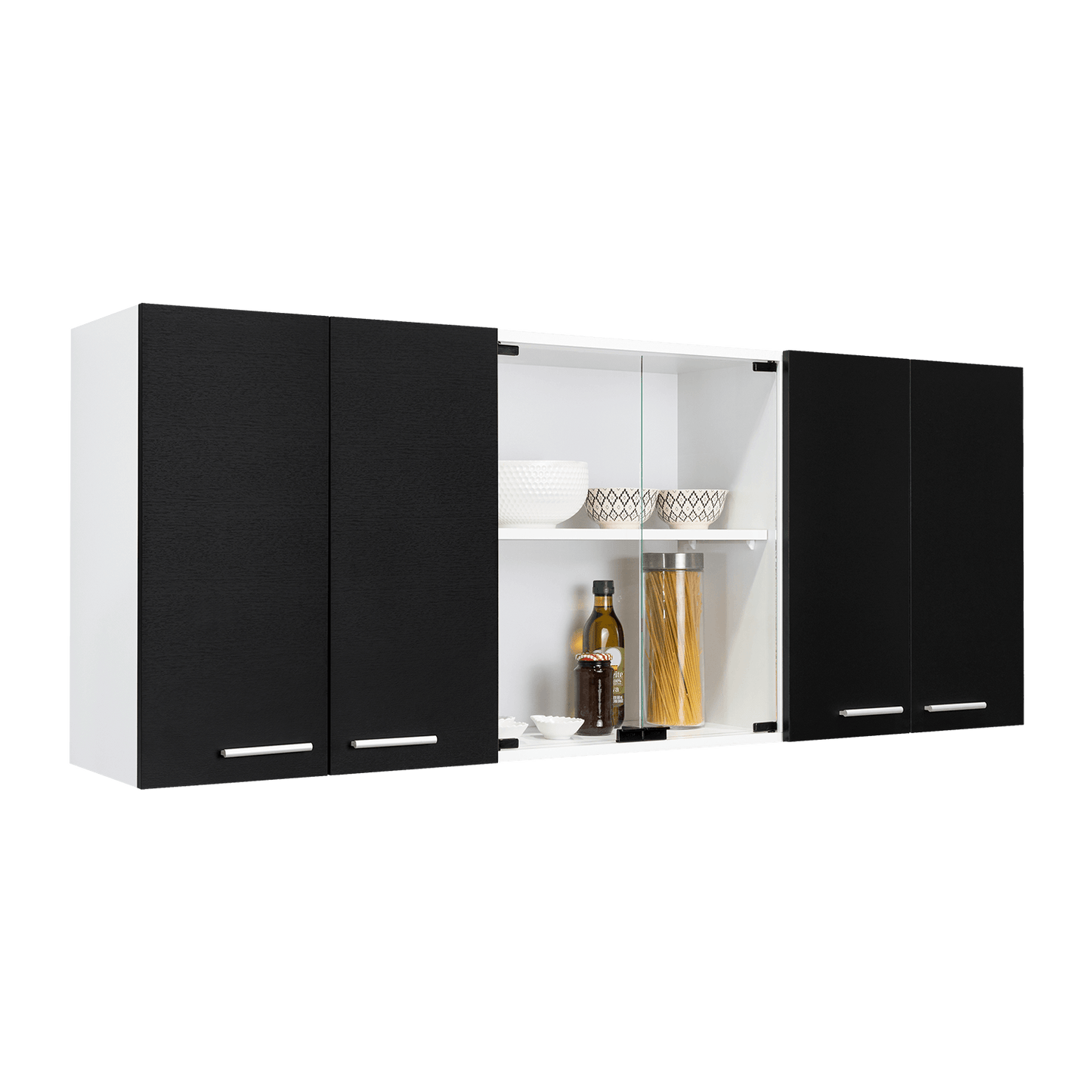 Gabinete Superior Cocina 150 Vidrio Rta Blanco + Wengue