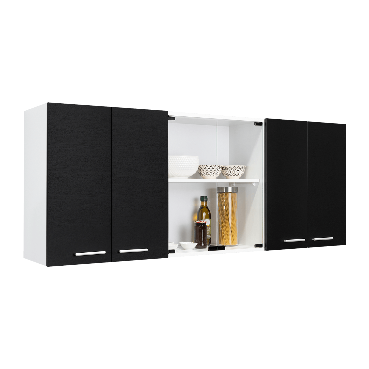 Gabinete Superior Cocina 150 Vidrio Rta Blanco + Wengue
