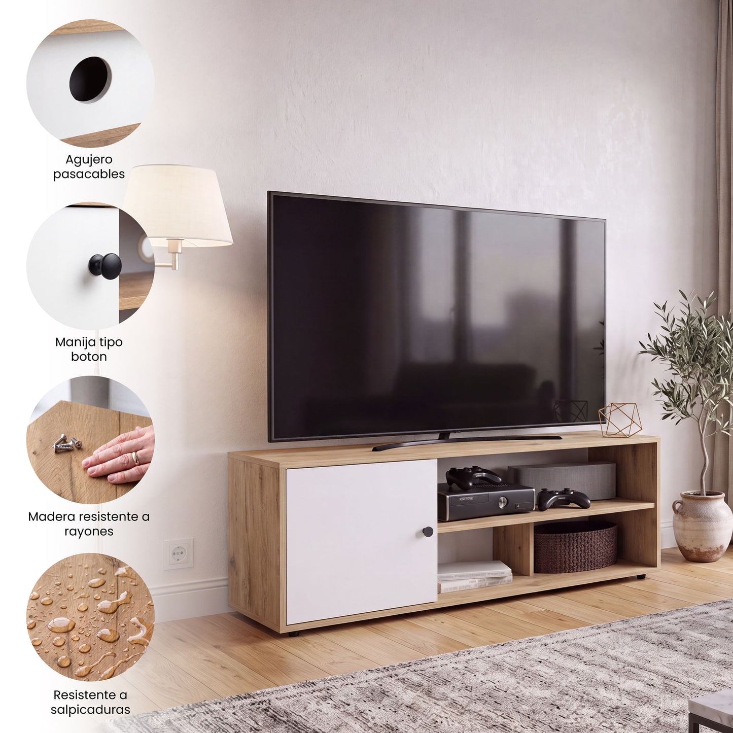 Rack De Tv 55'' Noah Rta Macadamia Blanco