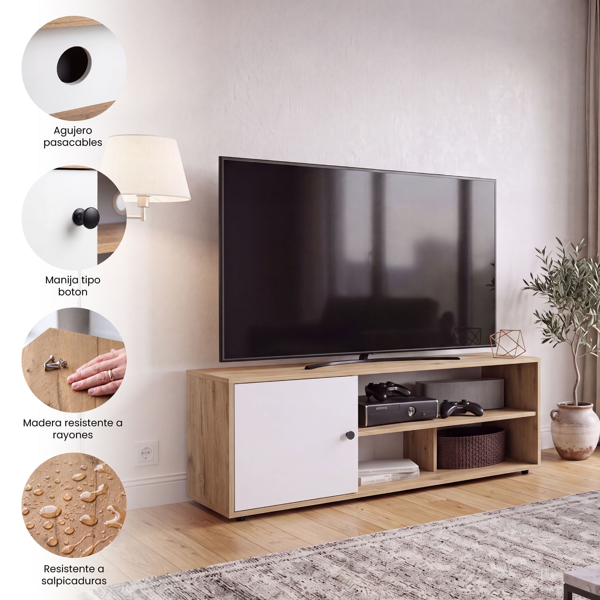 Rack De Tv 55'' Noah Rta Macadamia Blanco