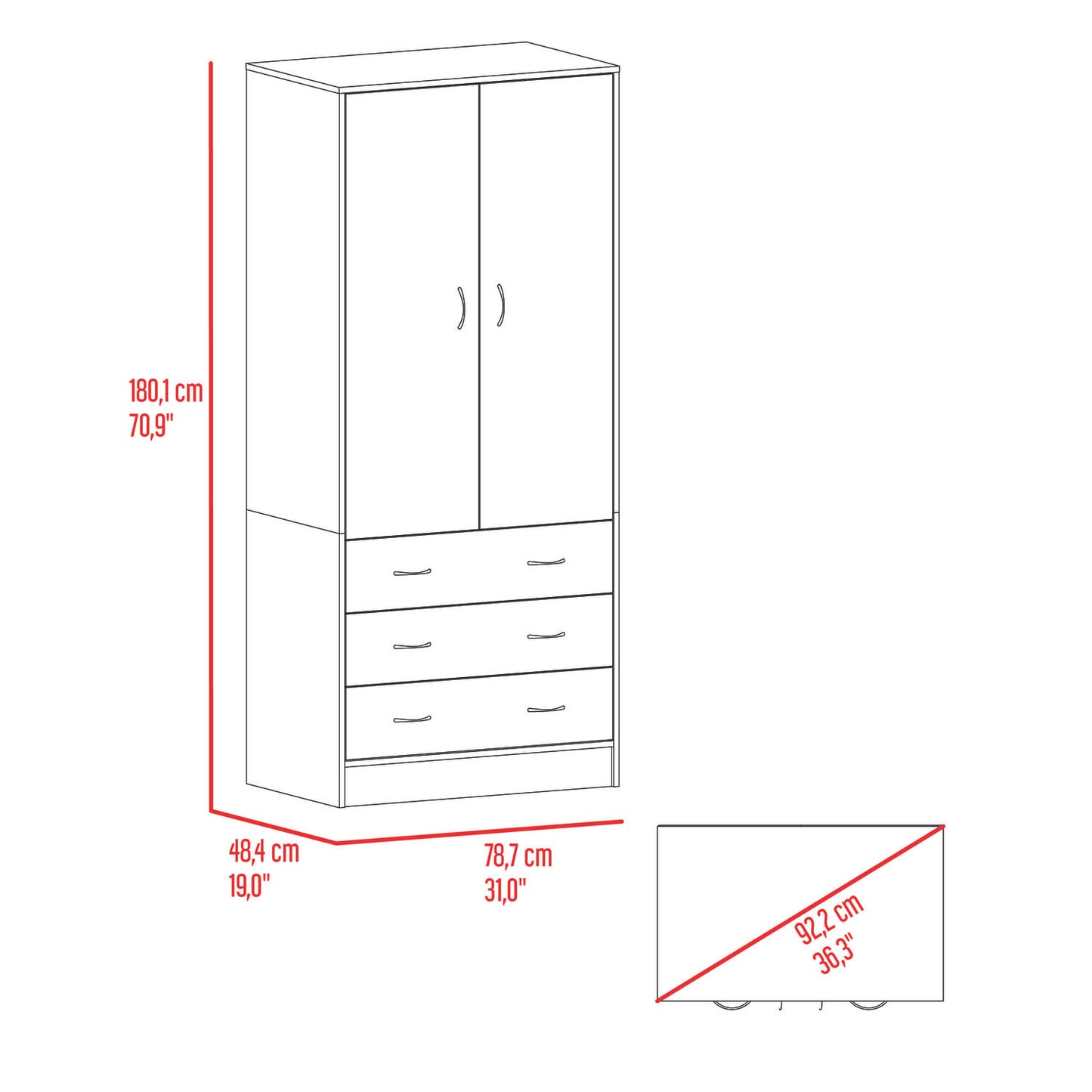 Closet Taly 2P 3 Cajones 179X78X48 Rta Wengue Zf