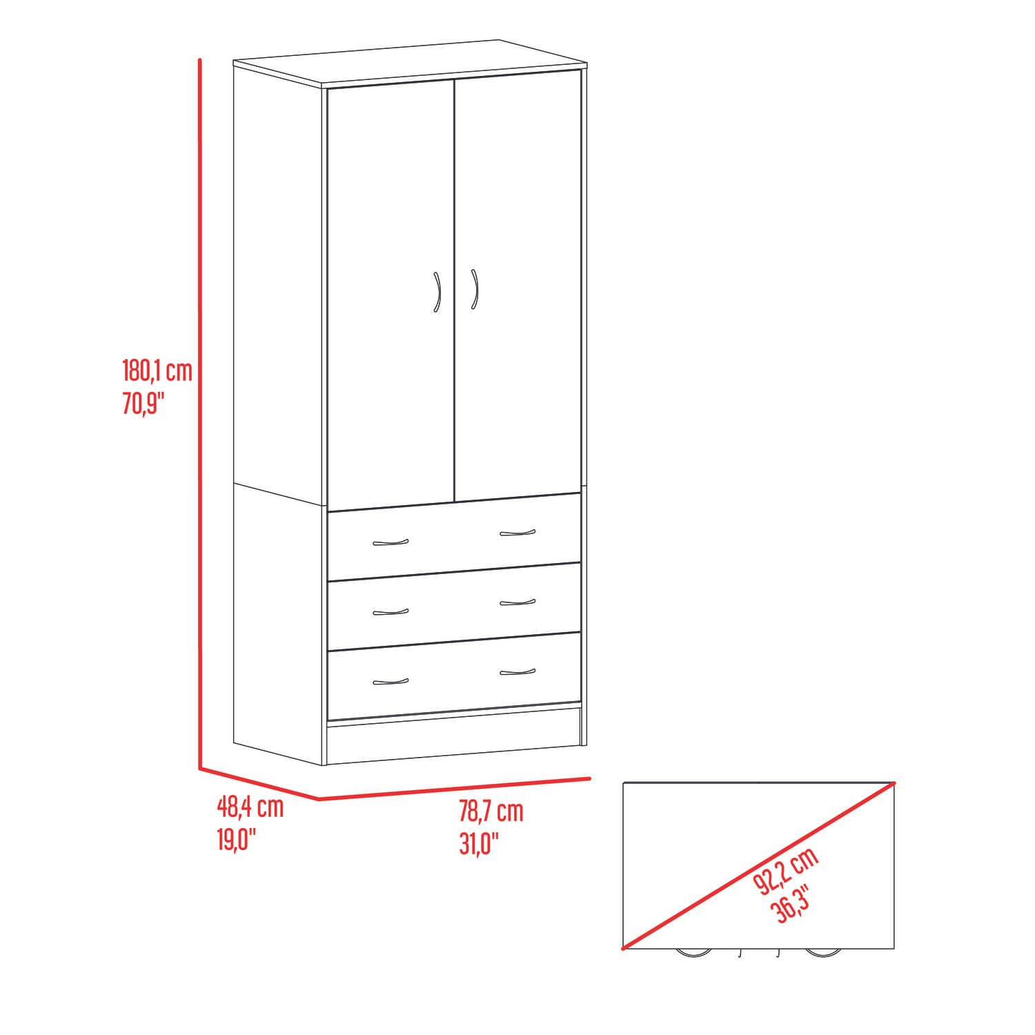 Closet Taly 2P 3 Cajones 179X78X48 Rta Wengue Zf