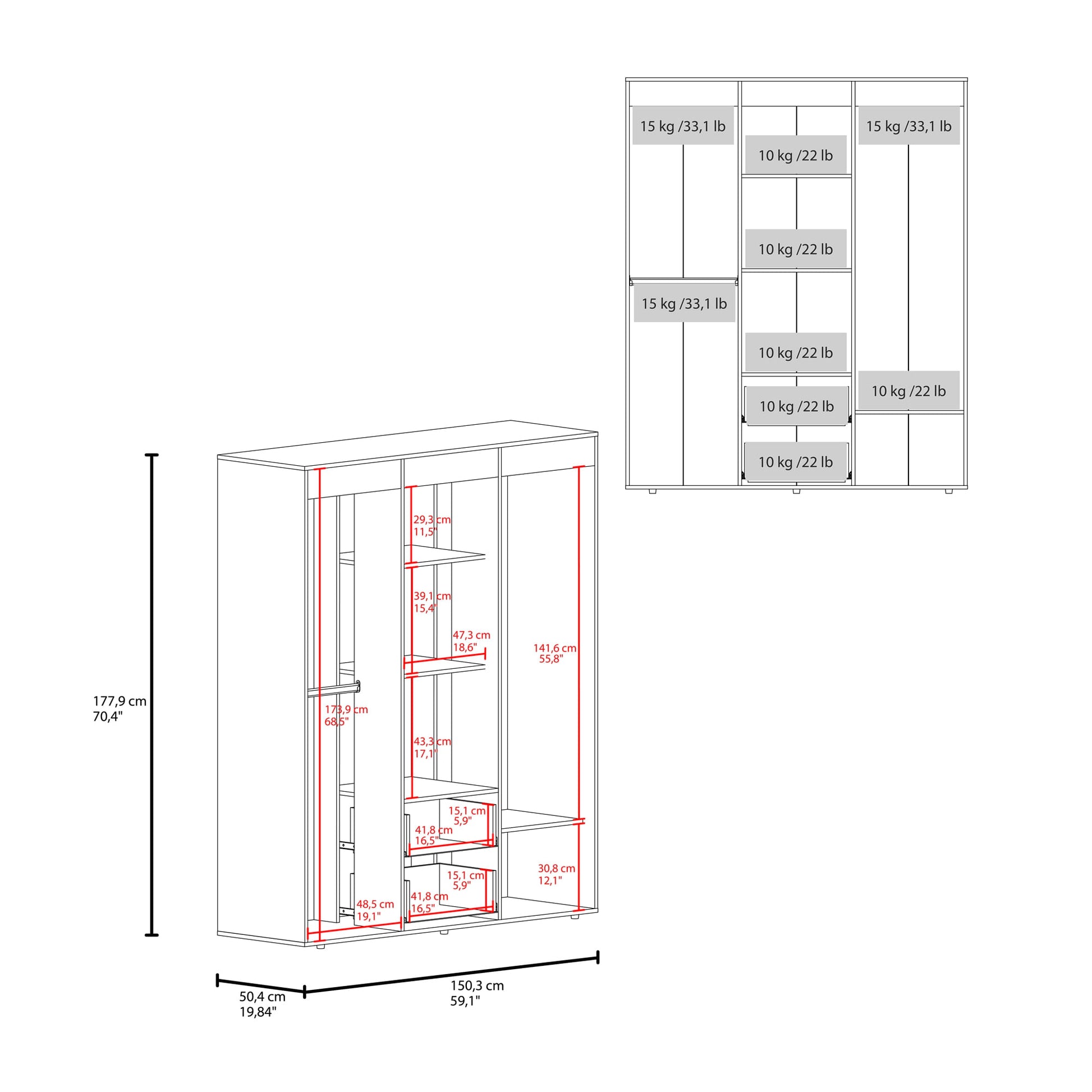 Closet Bariloche Eco 177X150X50 Rta Kronos Nogal Zf