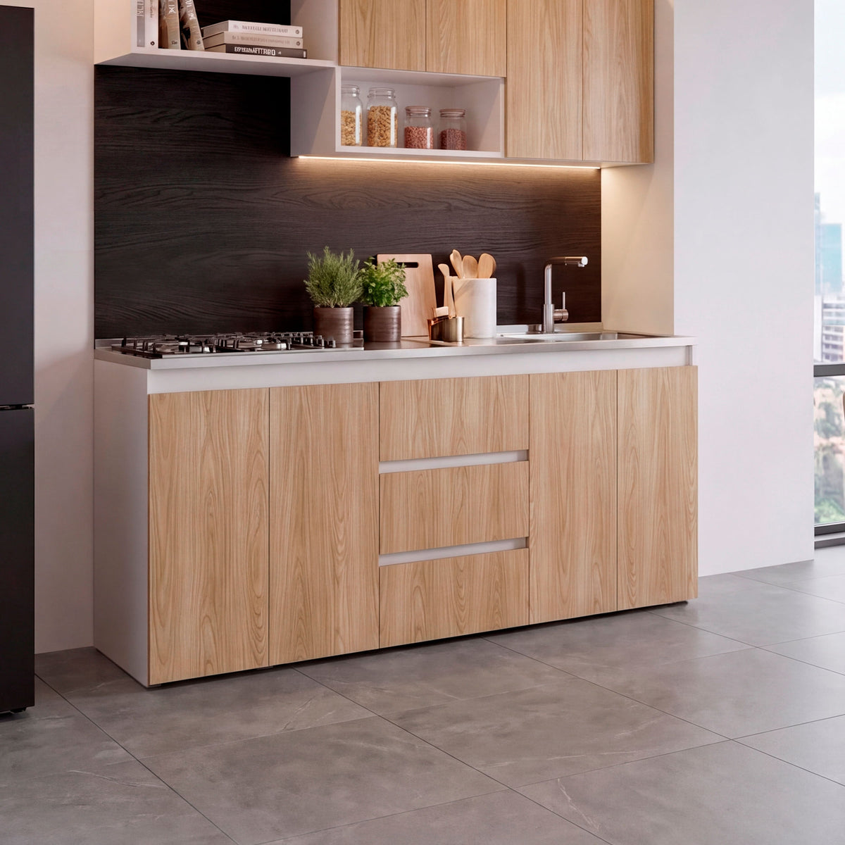 Mueble Inferior Cocina Derecho Boreal 89X179X50 Rta Fresno Blanco