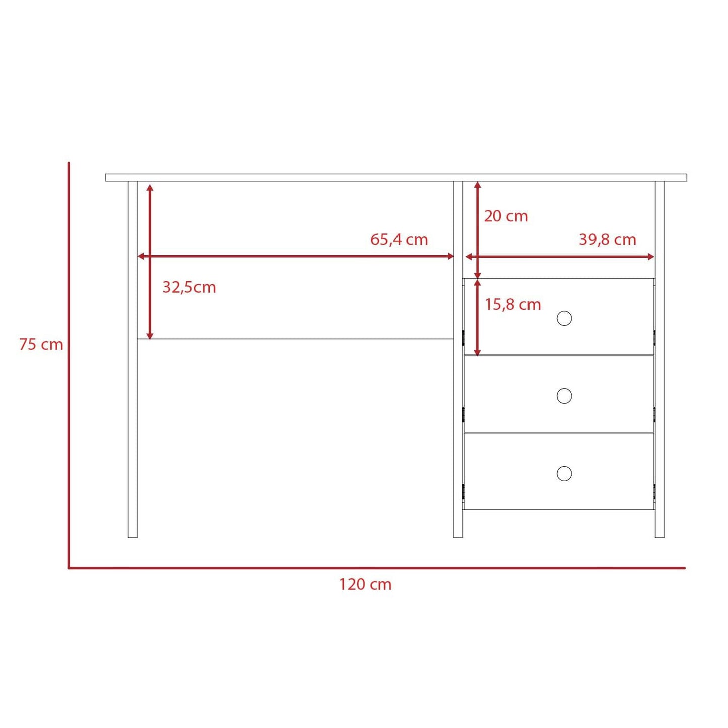 Escritorio Bianco 3 Cajones 75X120X55 Rta Blanco Zf