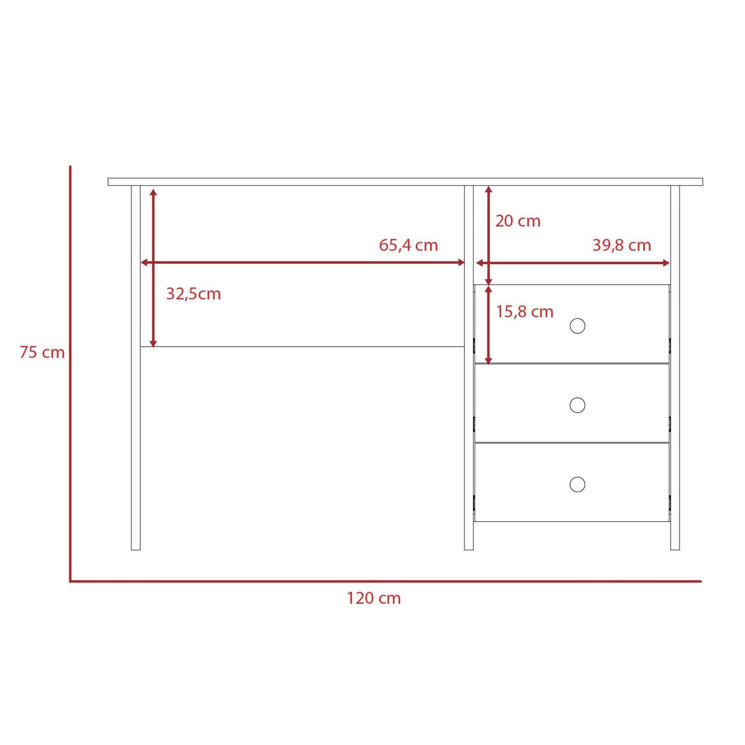 Escritorio Bianco 3 Cajones 75X120X55 Rta Blanco Zf