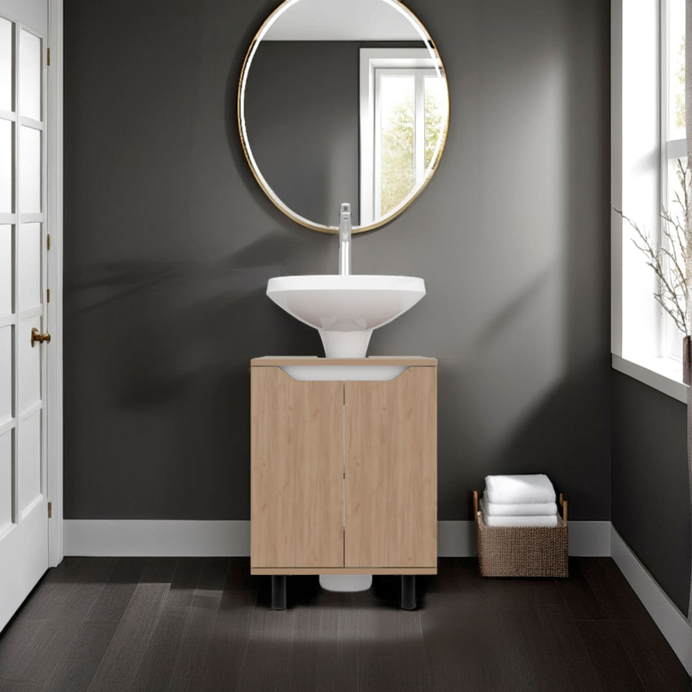 Mueble Lavamos De Pedestal Marlo 63X55X41 Rta Fresno Blanco Zf