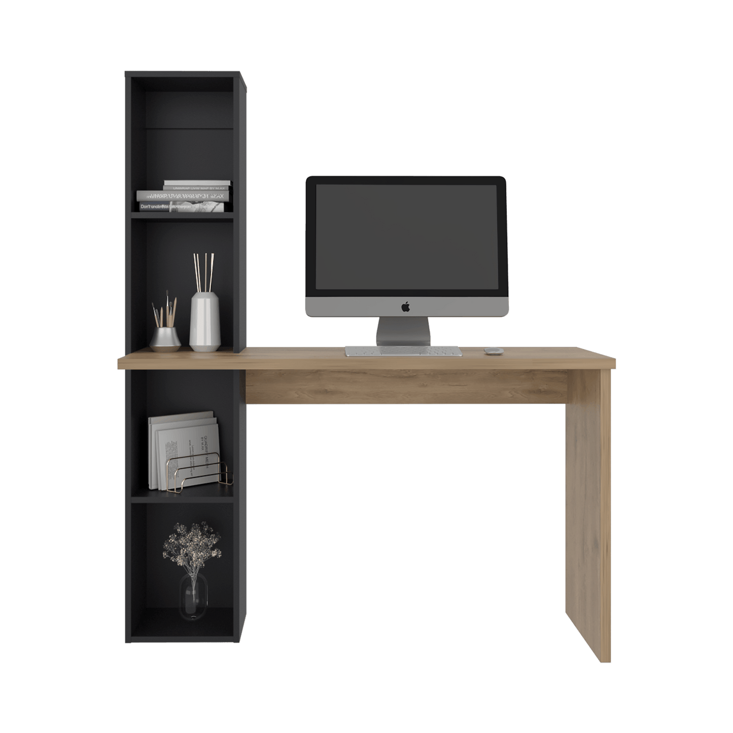 Escritorio Biblioteca Aston 145X120X45 Rta Macadamia Wengue