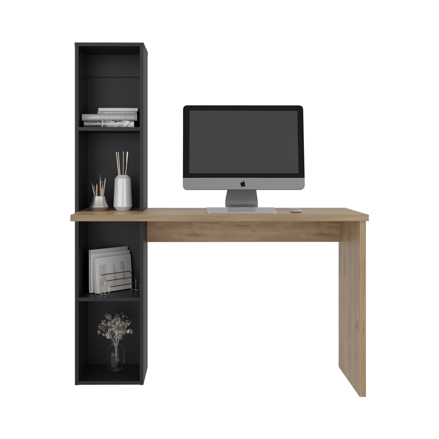 Escritorio Biblioteca Aston 145X120X45 Rta Macadamia Wengue