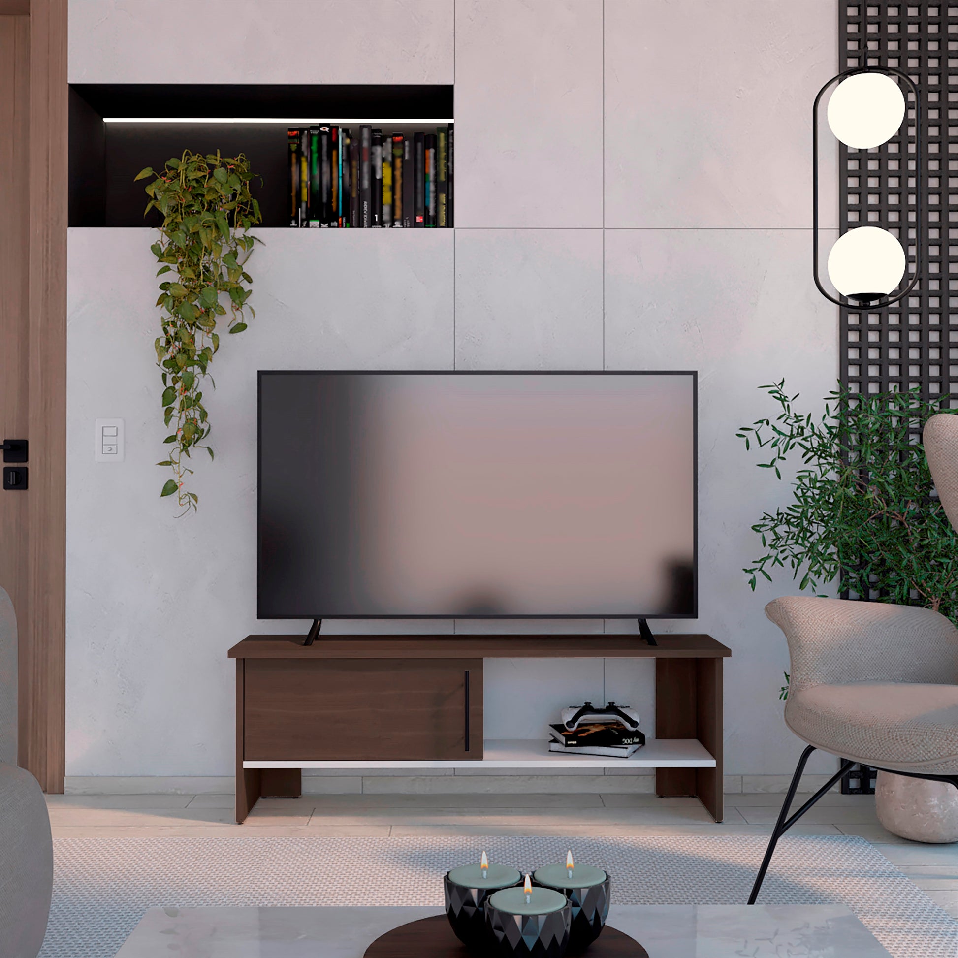 Mesa Tv Navia Con Puerta 42,1X120,3X31,1 Rta Milan + Blanco Mqz Zf