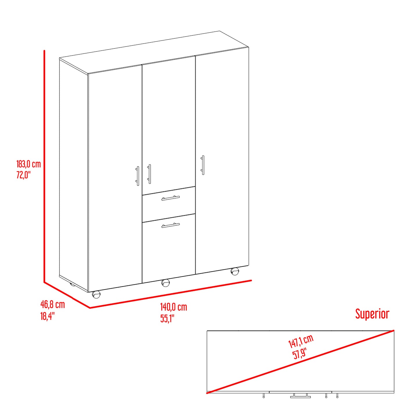 Closet 140 Amalfi 183X140X46 Rta Fresno Zf
