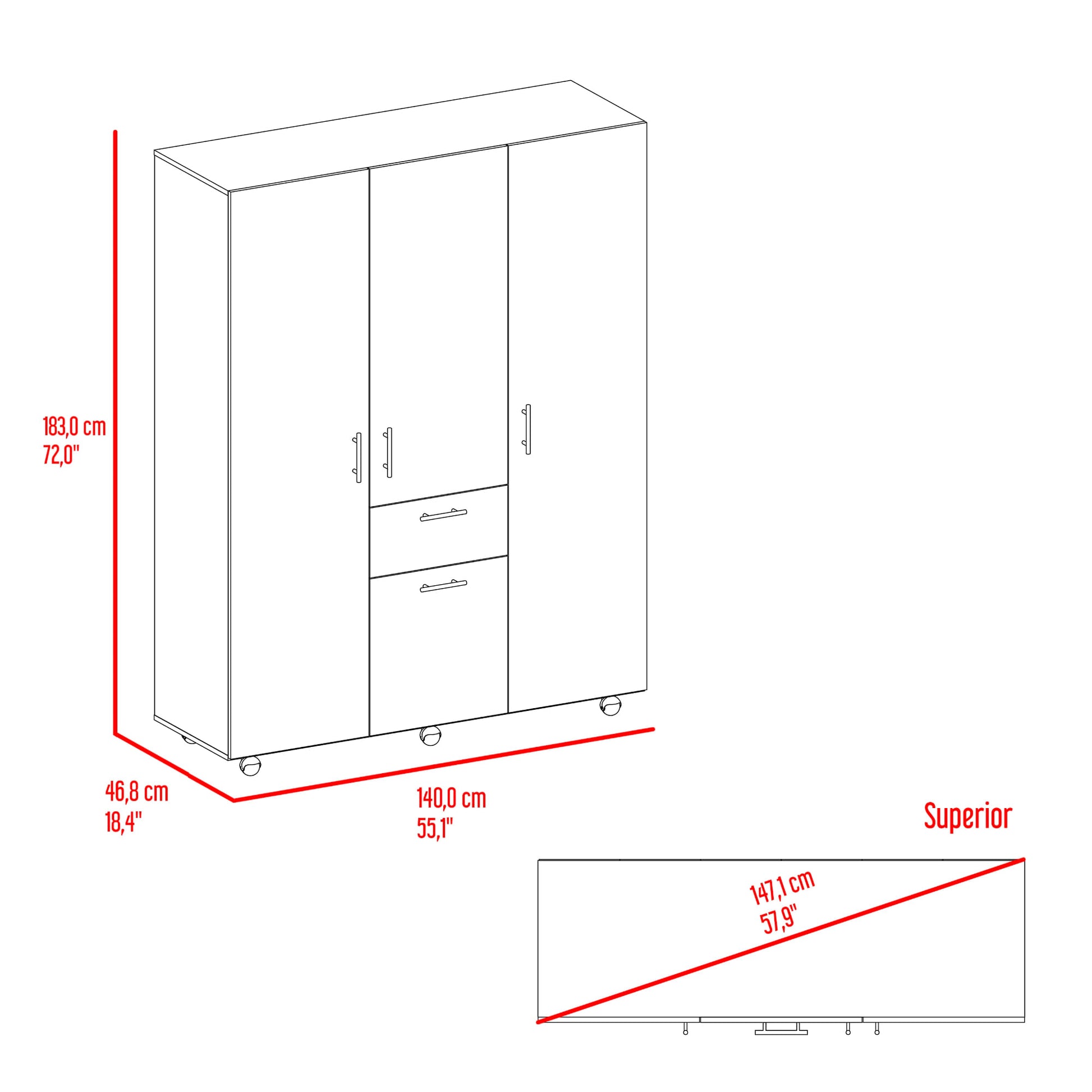 Closet 140 Amalfi 183X140X46 Rta Fresno Zf