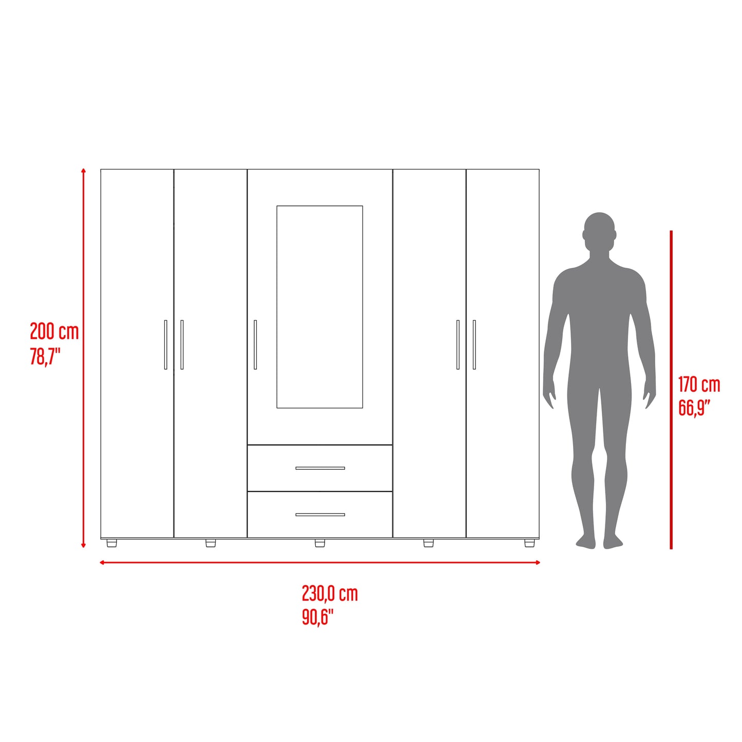 Closet Bigaf Espejo 200X230X48 Rta Avellana Wengue