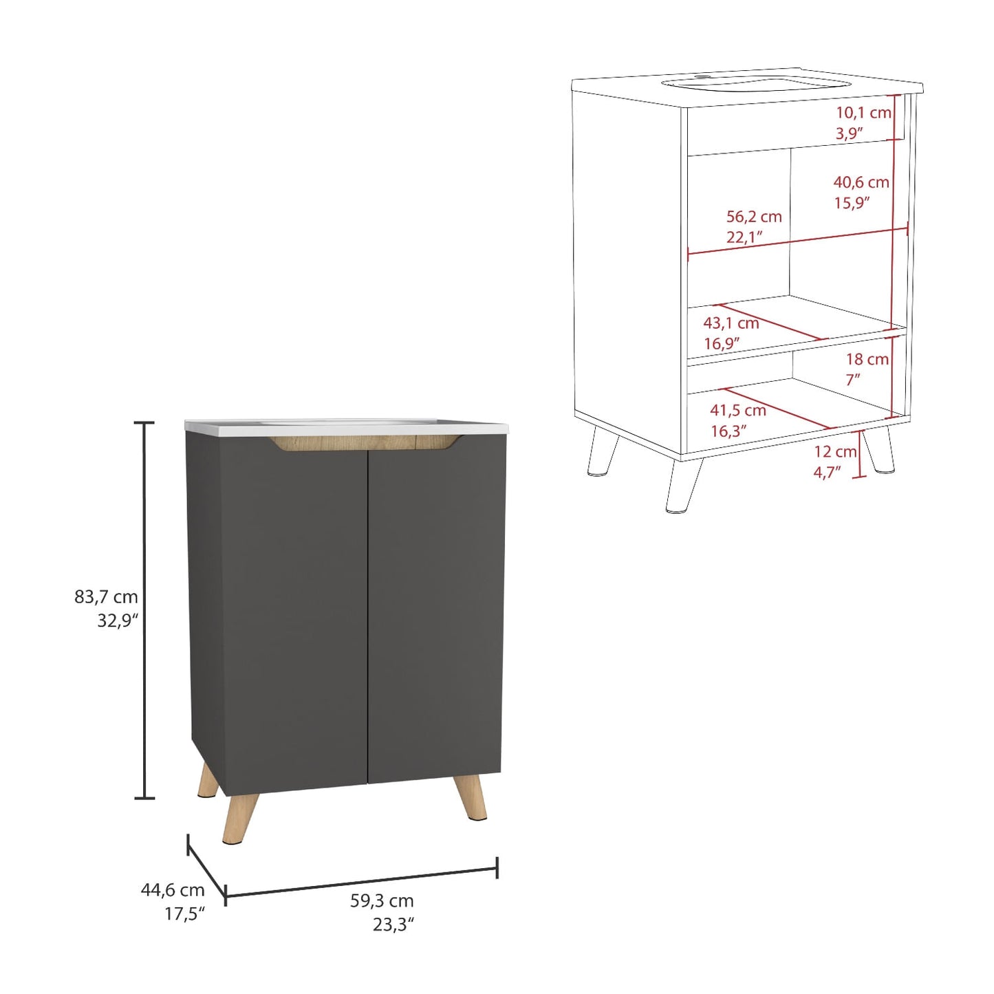 Mueble De Baño A Piso Lavamanos Laurent Rta Plomo Duna