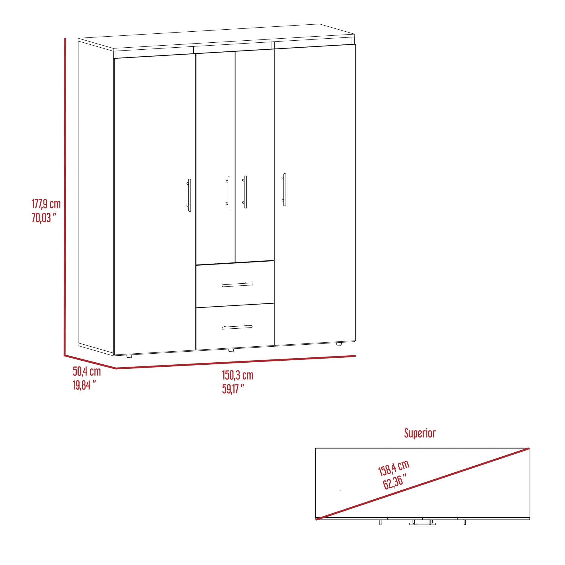 Closet Bariloche Eco 150 177.9X150.3X50.4 Rta Blanco Mqz